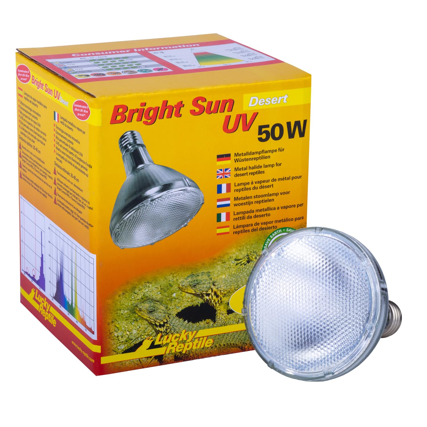 LUCKY REPTILE Bright Sun UV Desert Metal Halide Lamp E27 Base with UVA and UVB Radiation