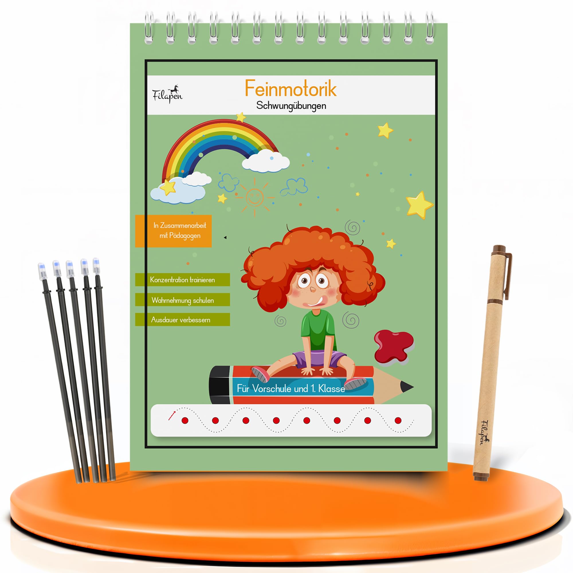 Filapen® Magisches Übungsheft Feinmotorik I Wiederverwendbares Übungsheft für Vorschulkinder I Vorschule schreiben lernen I ideal für die Einschulung I Schreiblinien lernen