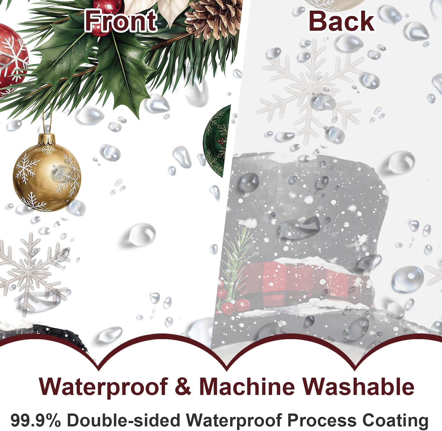 Baccessor Christmas Snowman Poinsettia Shower Curtain 72 x 72 Inch