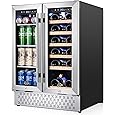 Wine and Beverage Refrigerator, 24 Inch Dual Zone Wine Fridge with Two Safety Locks, Under Counter Wine Cooler Fridge Built-In or Freestanding, Holds 20 Bottles and 57 Cans (Double Glass Door)