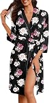 Ekouaer Robes for Women Knee Length Bathrobe Lightweight Kimono Robe 3/4 Sleeve Loungewear Soft Sleepwear with Pockets S-XXL