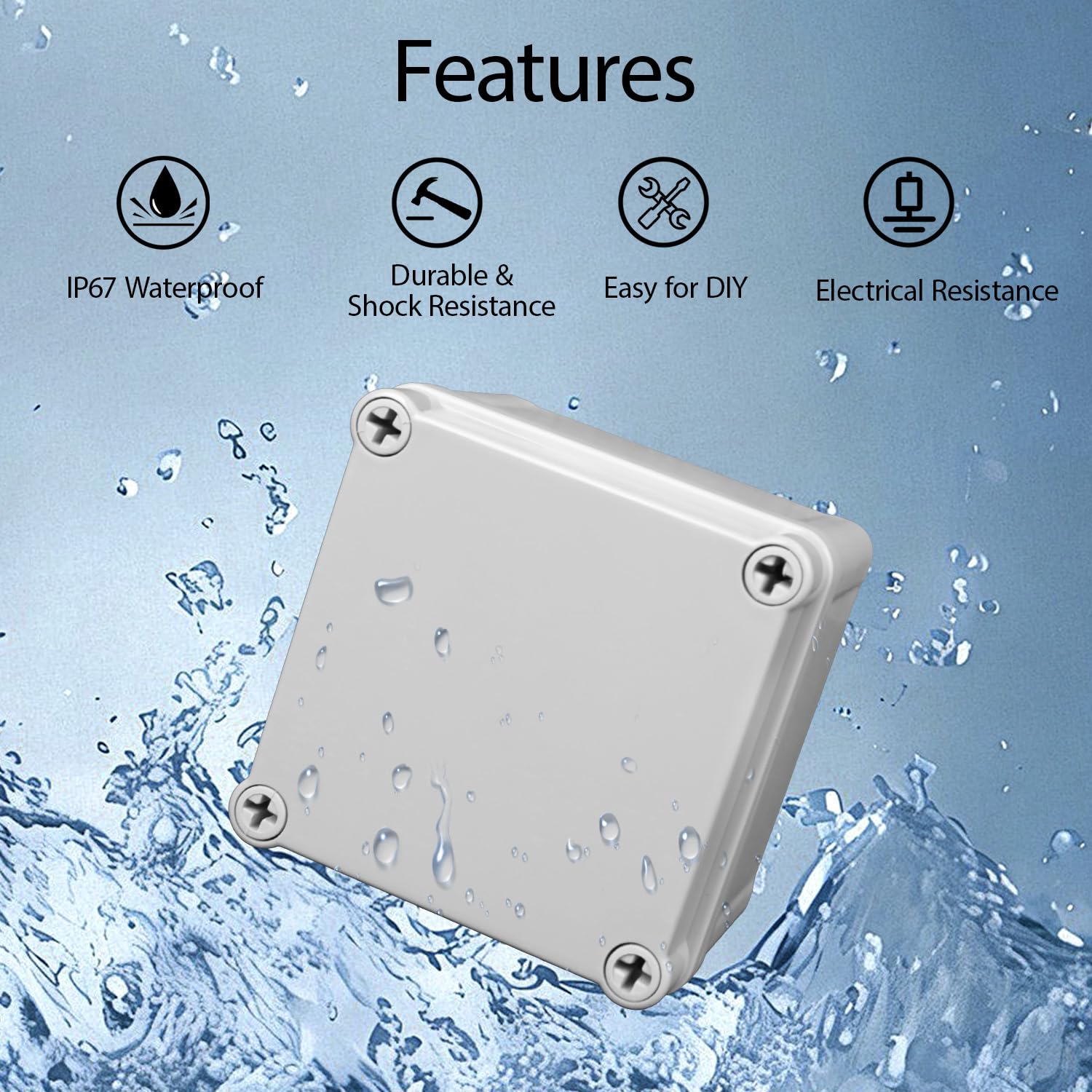 HoHaing IP67 Waterproof ABS Electrical Box With Mounting Plate – 7.9" X 7.9" X 3.7" Outdoor Junction Enclosure For DIY Projects