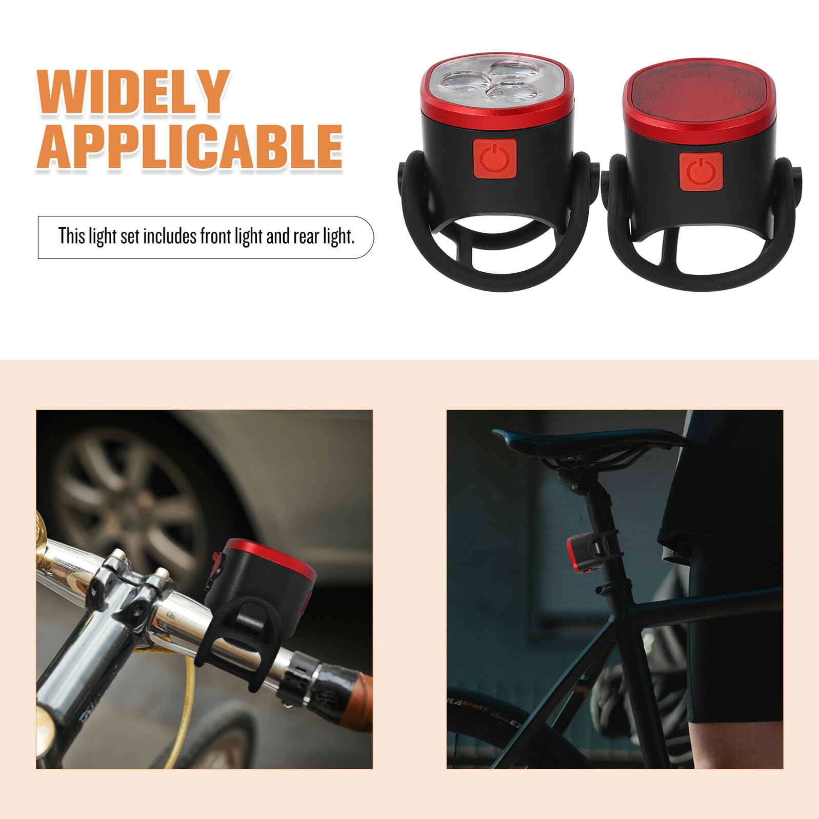 Cabilock Luces para Bicicleta Delantera y Trasera USB Recargables 1 Juego | Batería 300mah, Modos Múltiples, Diámetro de Manillar 22-38mm, Abs y Aleación de Aluminio