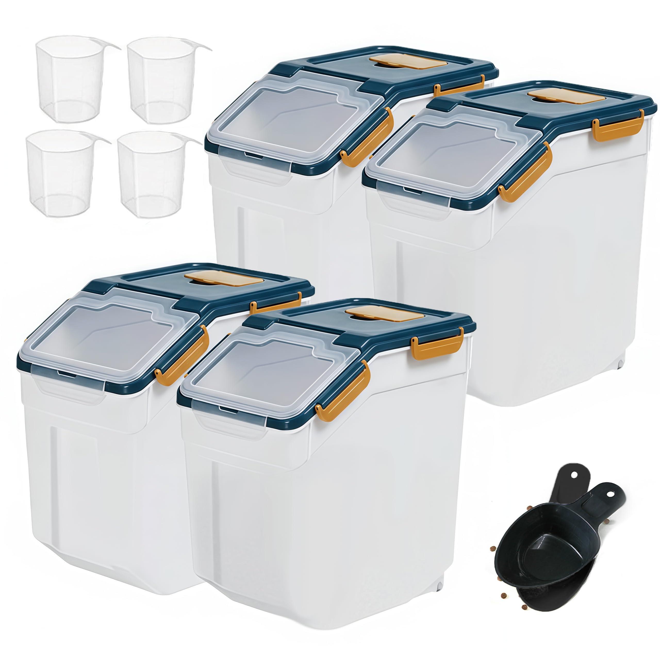 RUIAN Grande contenitore ermetico, 11,3 kg, per farina e riso, con coperchio con chiusura a chiave, con misurino e paletta per farina, riso, cereali (blu, 4 pezzi)