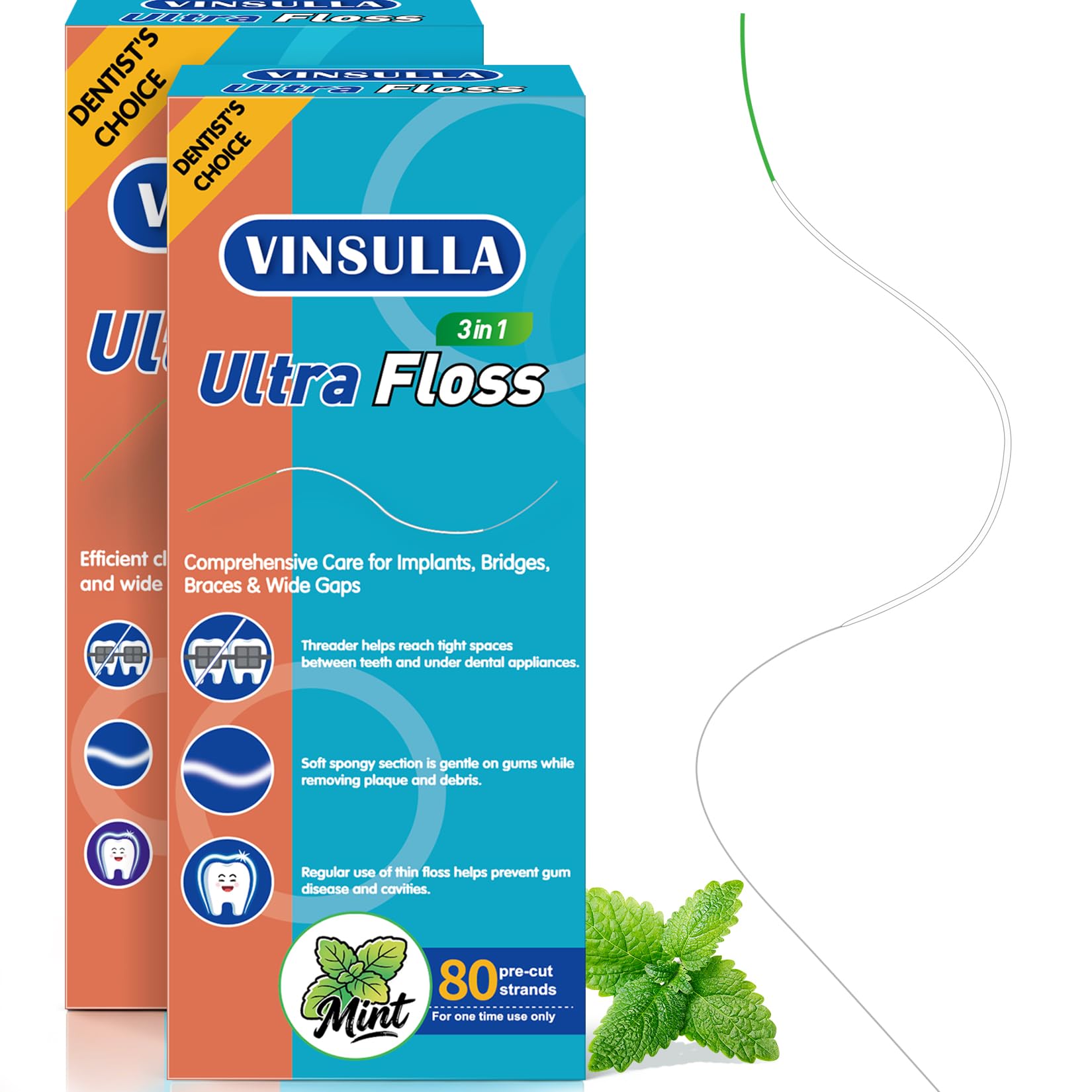 VINSULLA 3-in-1 Orthodontic Dental Floss for Braces &amp; Implants