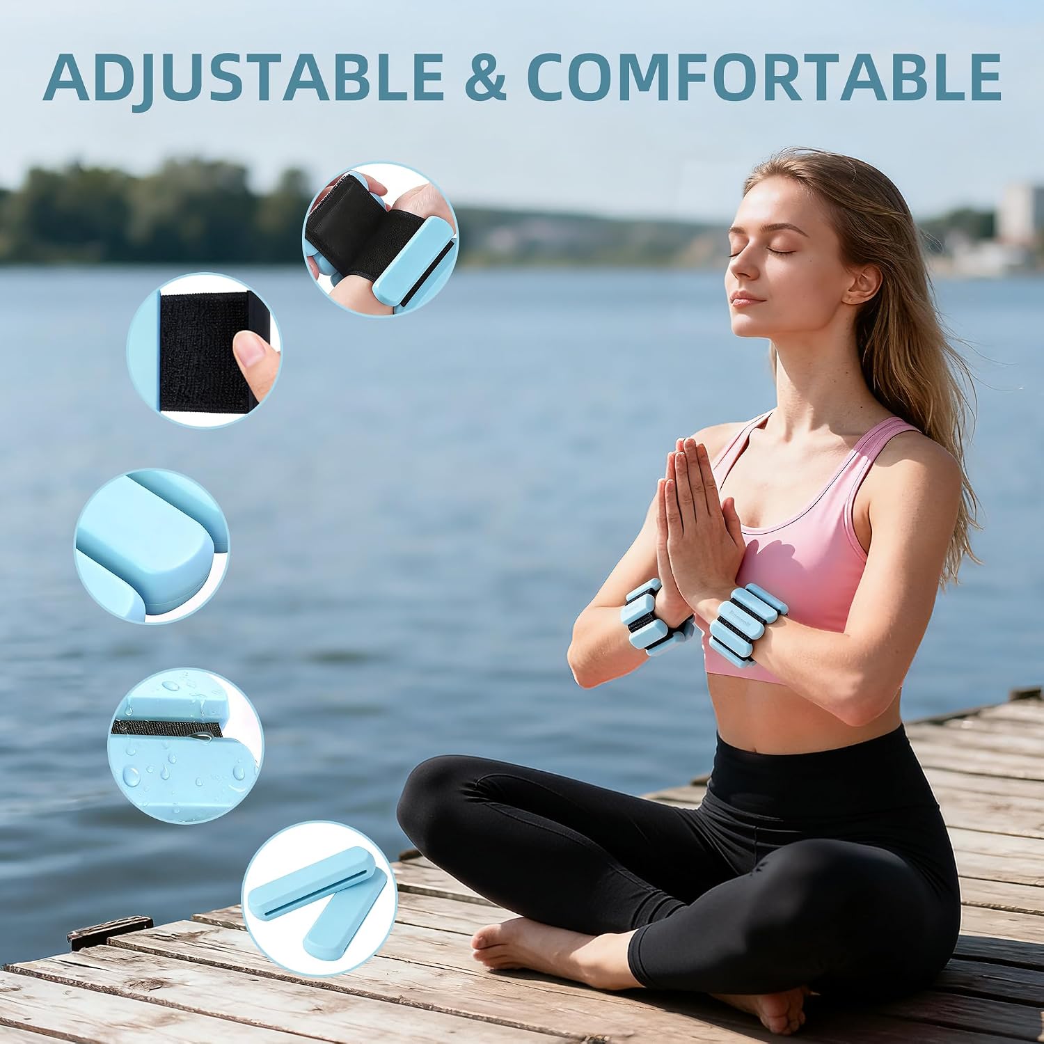 Wrist Ankle Weights for Women Men 2lbs /Pair - Adjustable Arm Leg Pilates Weights Weighted Bangles Wristbands for Gym, Yoga, Strength Training Fitness Workout