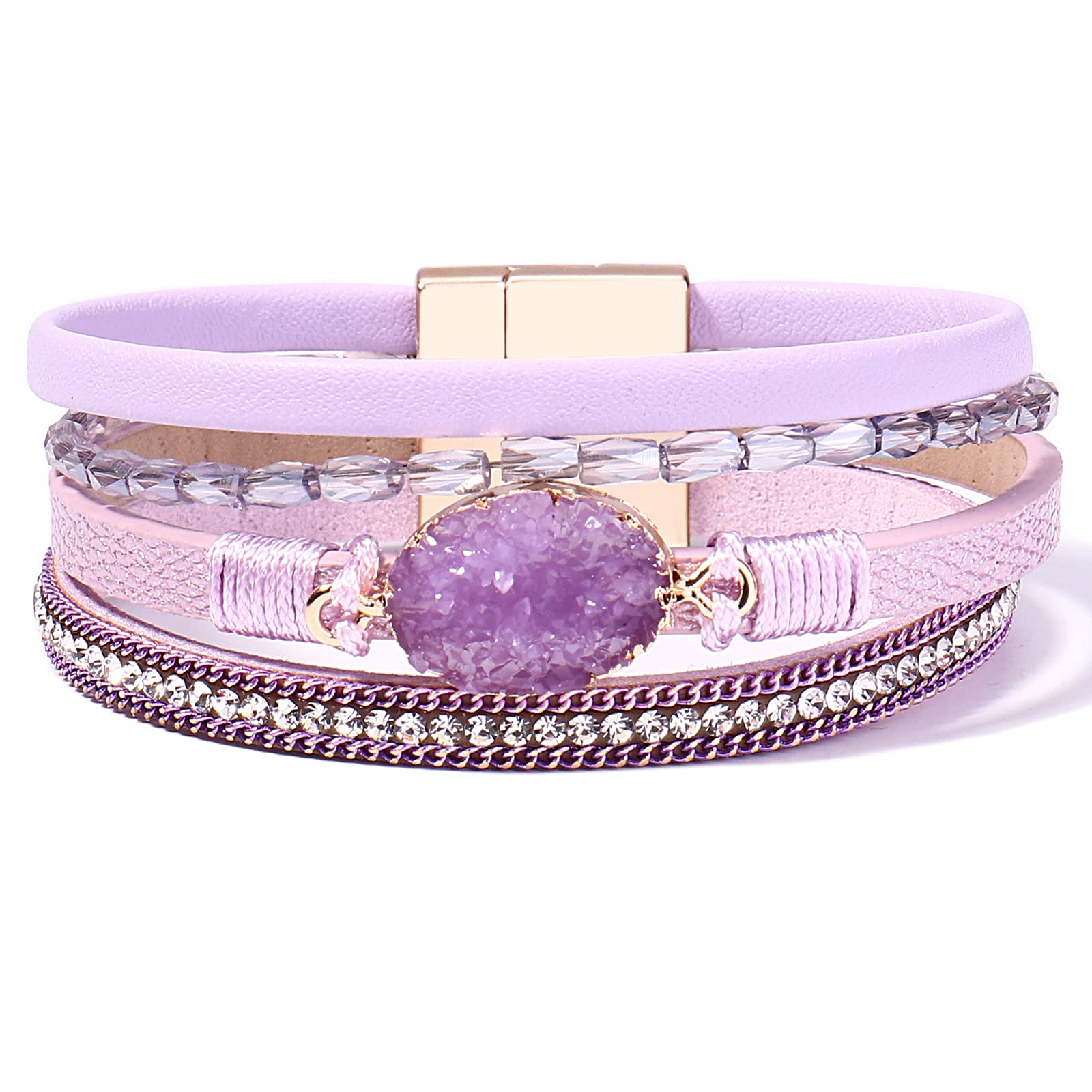 FANCY SHINY Leather Wrap Bracelet Boho Cuff Bangle Bracelets Crystal Bead Bracelet with Magnetic Clasp Jewelry Gifts for Women Stocking Stuffers Christmas Gifts