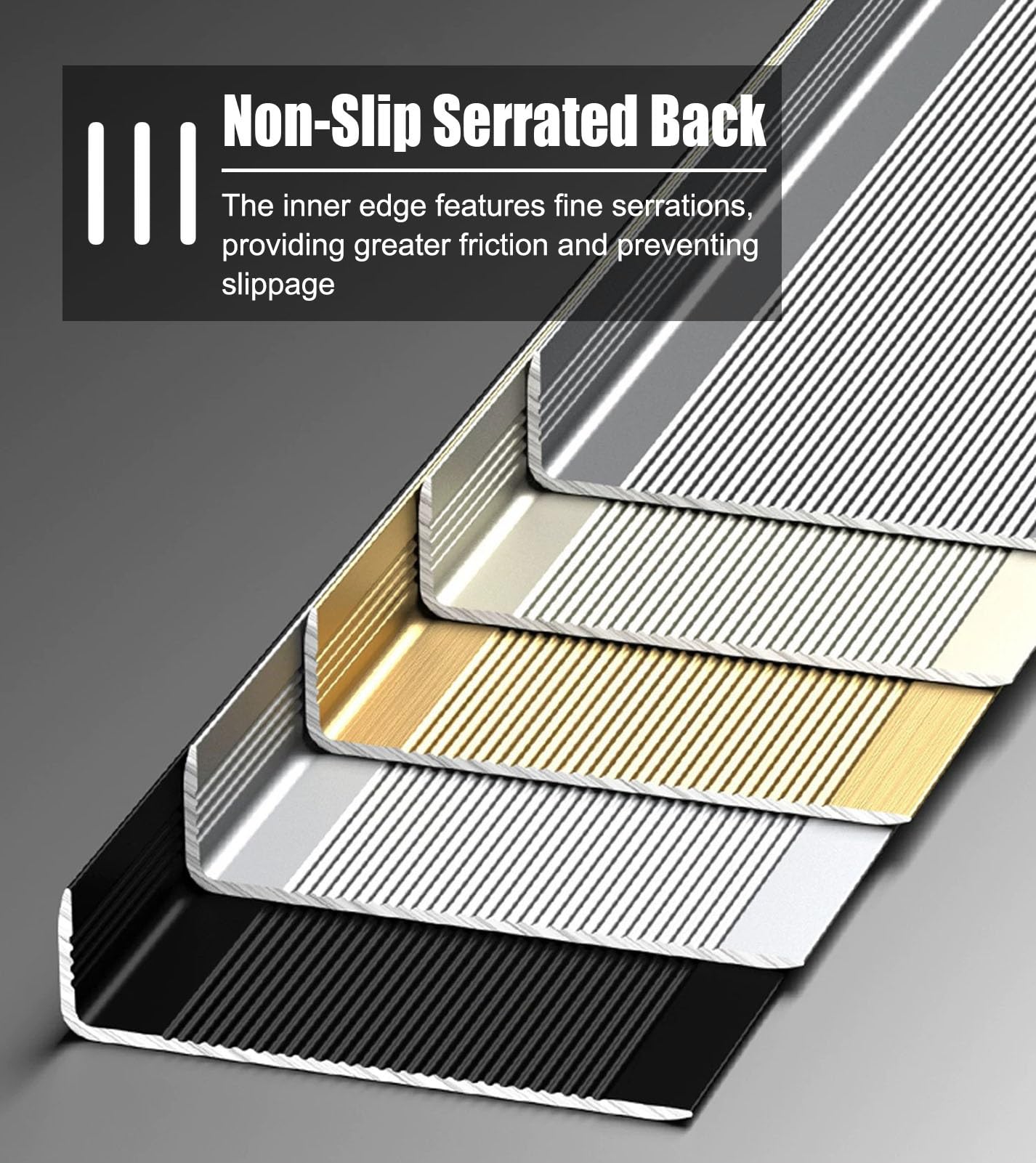 Perfil de Transición para Suelo Moldura de Remate de Borde de Puerta en Forma de L, Perfil de Escalera Metálico con Borde Dentado, Protector de Borde de Piso para Escalones