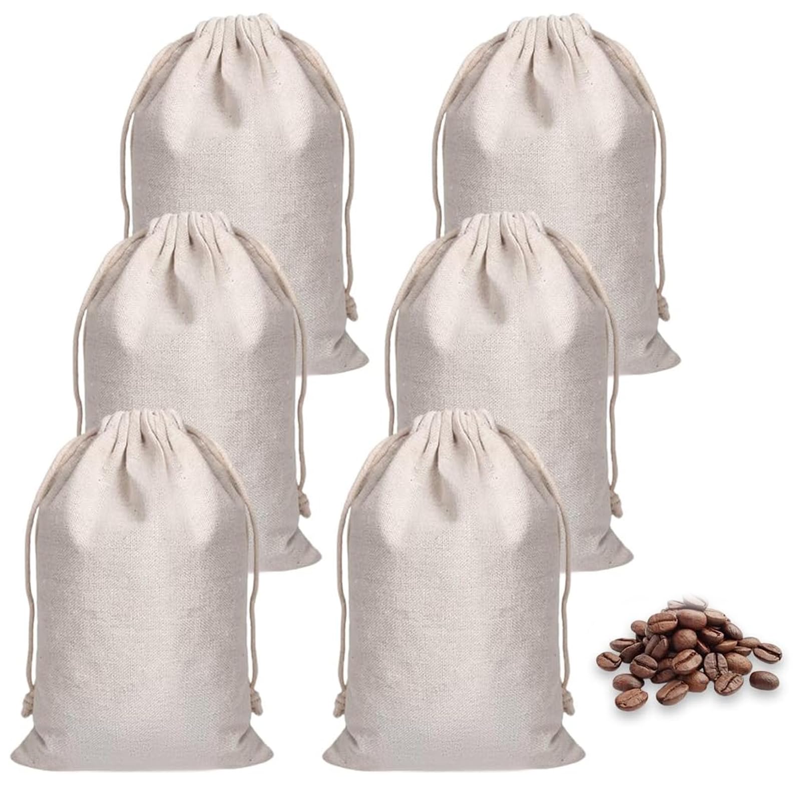KIRVOS 6 Stück Baumwollsäckchen,20x30cm Stoffbeutel zum Bemalen mit Kordelzug, Stoffsäckchen zum Befüllen, für Schmuck Geschenk Obsttee Kaffee Gewürze, Wiederverwendbare Baumwollsäckchen