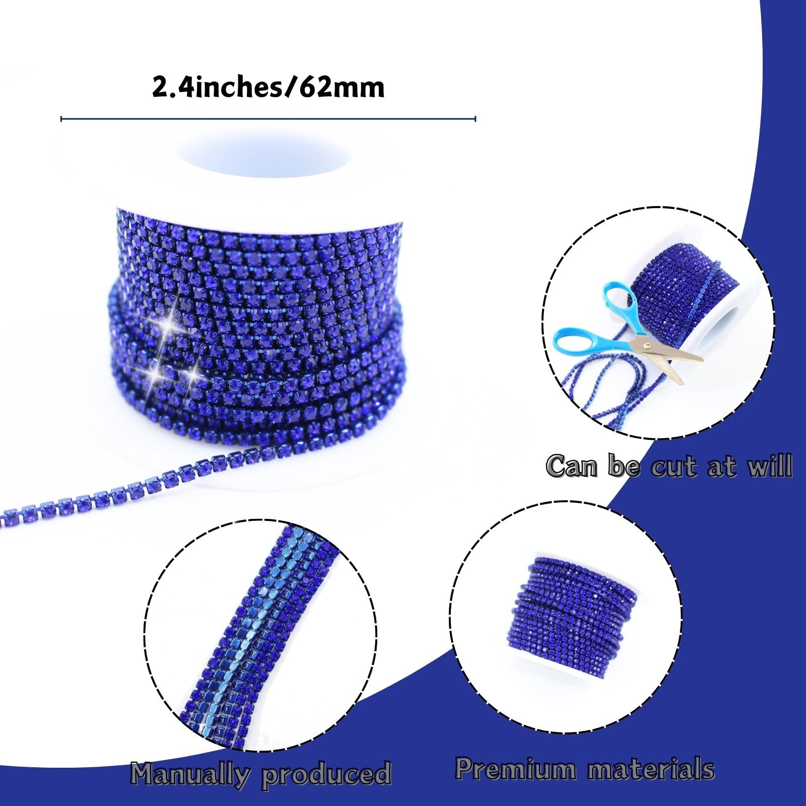 PEARLY JUN 10 Yards Blue Rhinestone Chain Sapphire Rhinestone Trim Crystal Artificial Stone Trim Cup Chain SS6 2mm Color Plated Cup Stitch Costume Decoration - Image 3