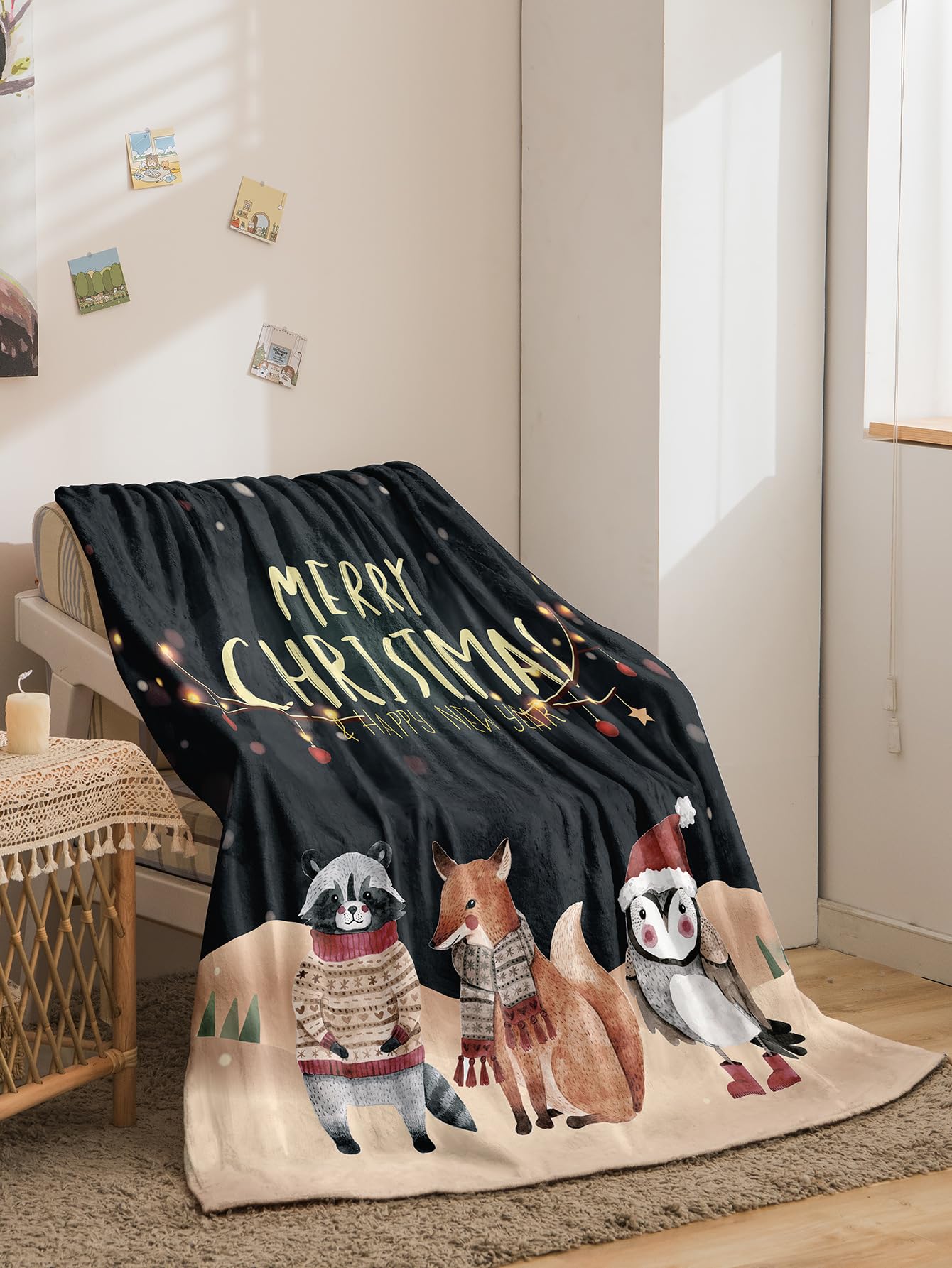BCJMKDX Blanket, Throw Blanket Penguins And Foxes Fleece Fluffy Super Warm Cozy(130x150cm)