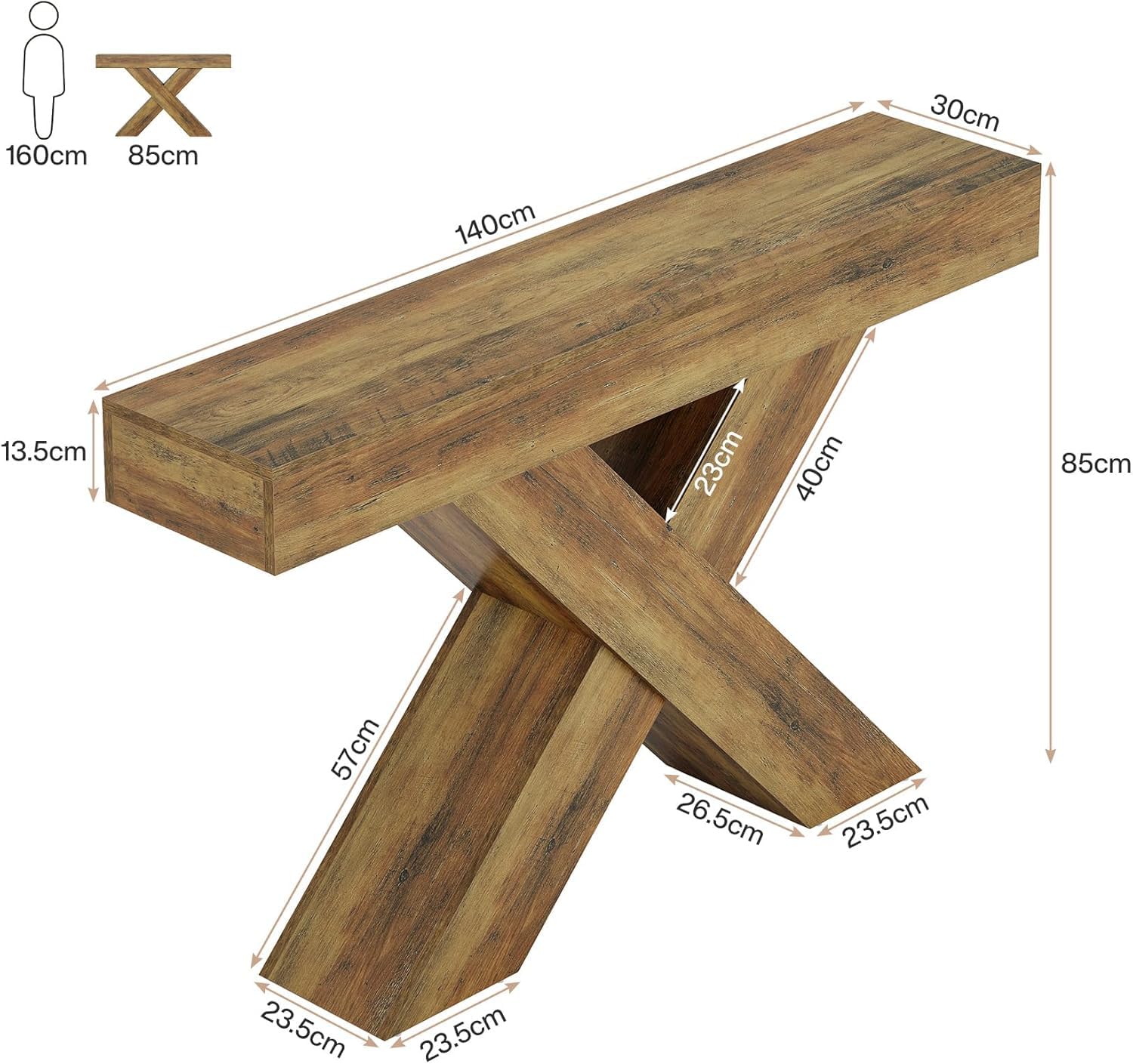 Tribesigns Consola Estrecha De 140 Cm, Estilo Rústico, para Entrada, Mesa De Centro En Forma De X Detrás del Sofá, Ideal para Salón, Entrada, Recibidor O Pasillo, Color Marrón Rústico