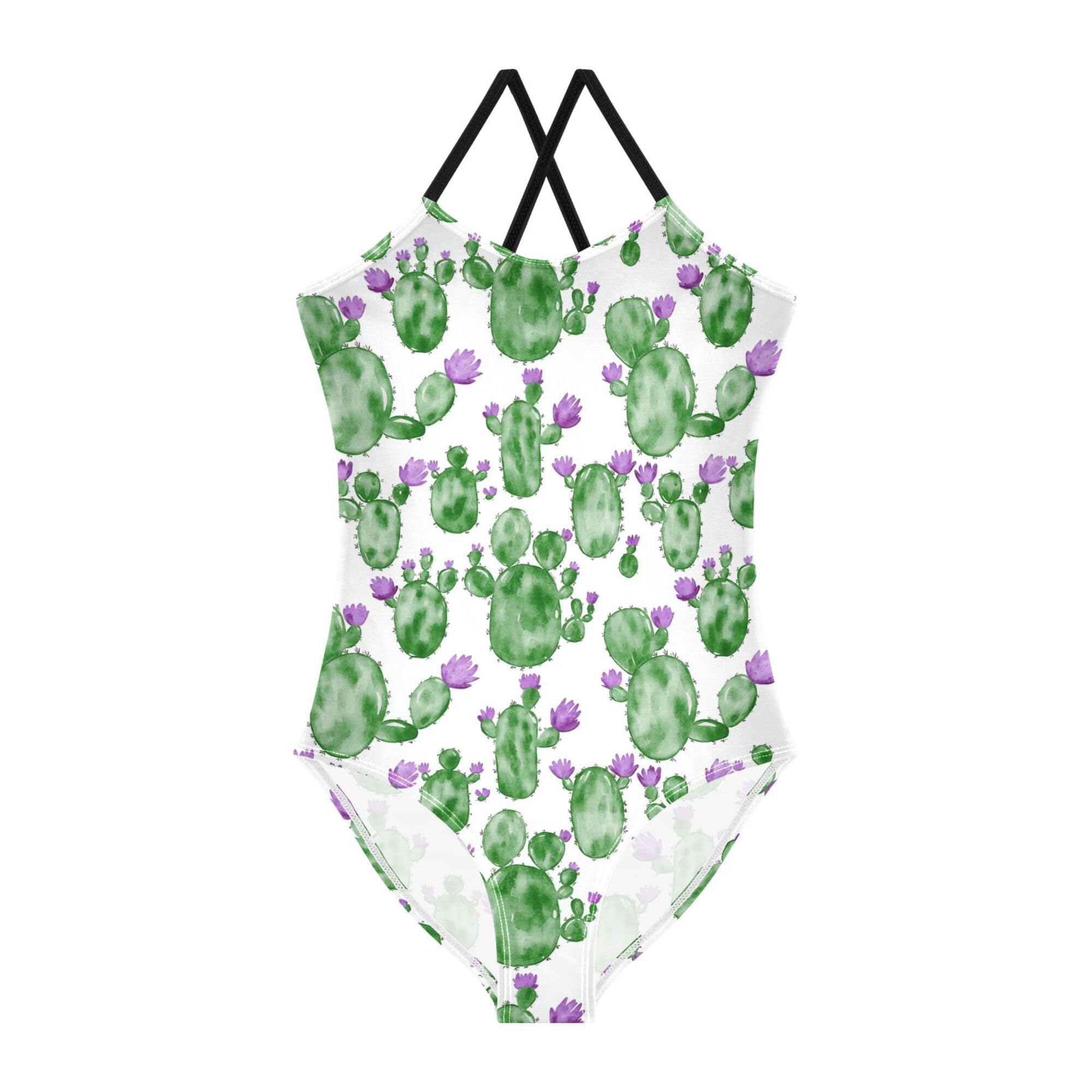 Girl Swimsuit Girls Bathing Suit Toddler Swim Suits for Girls Beach Swimwear 3T Watercolor Cactuses Flower