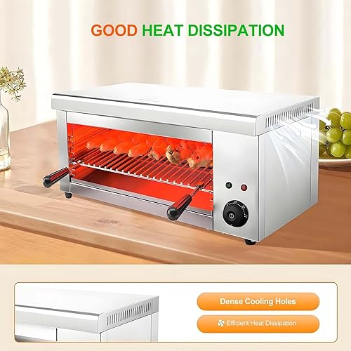 Miniatura 8 de Parrilla eléctrica de acero inoxidable de 2000 W y asador de salamandra, montaje en paredmesa, 24 x 11.8 x 11 pulgadas, bandeja de aceite extraíble,