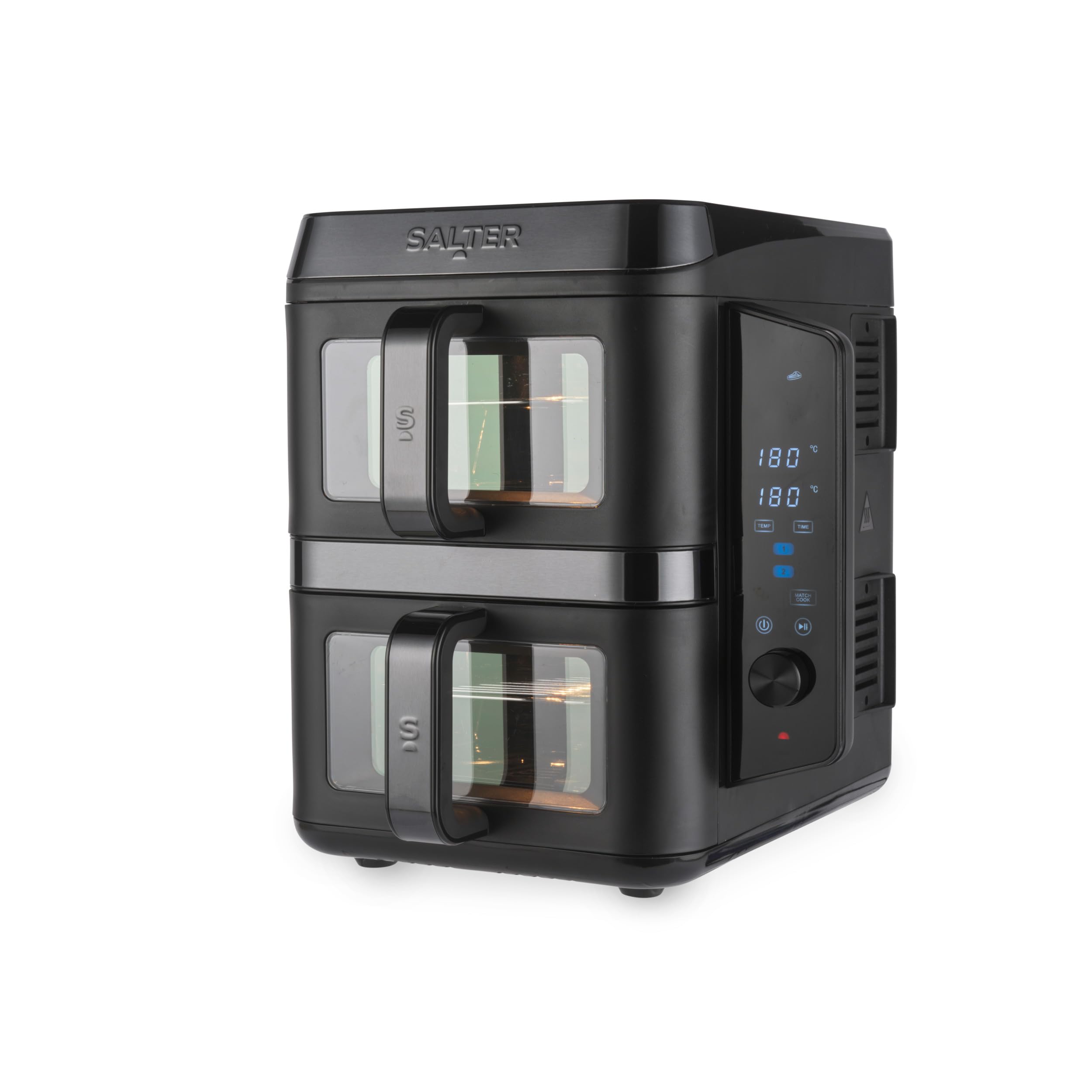 Salter Friggitrice ad aria verticale con doppio cassetto, cuoce su 4 livelli, capacità di 9L attraverso due cestelli da 4.5L, design salvaspazio, 12 funzioni di cottura con Sync & Match, senza PFAS