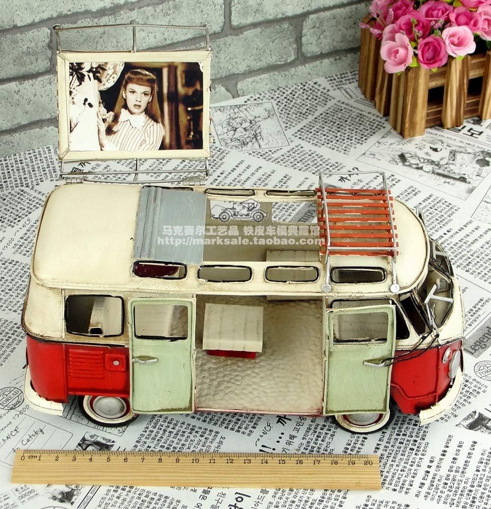ZAMTAC Antique car Models Handmade Retro Metal Crafts Classic Camper RV for Ornaments Home Dining Room Decorations Vw Bus - (Color: Blue)
