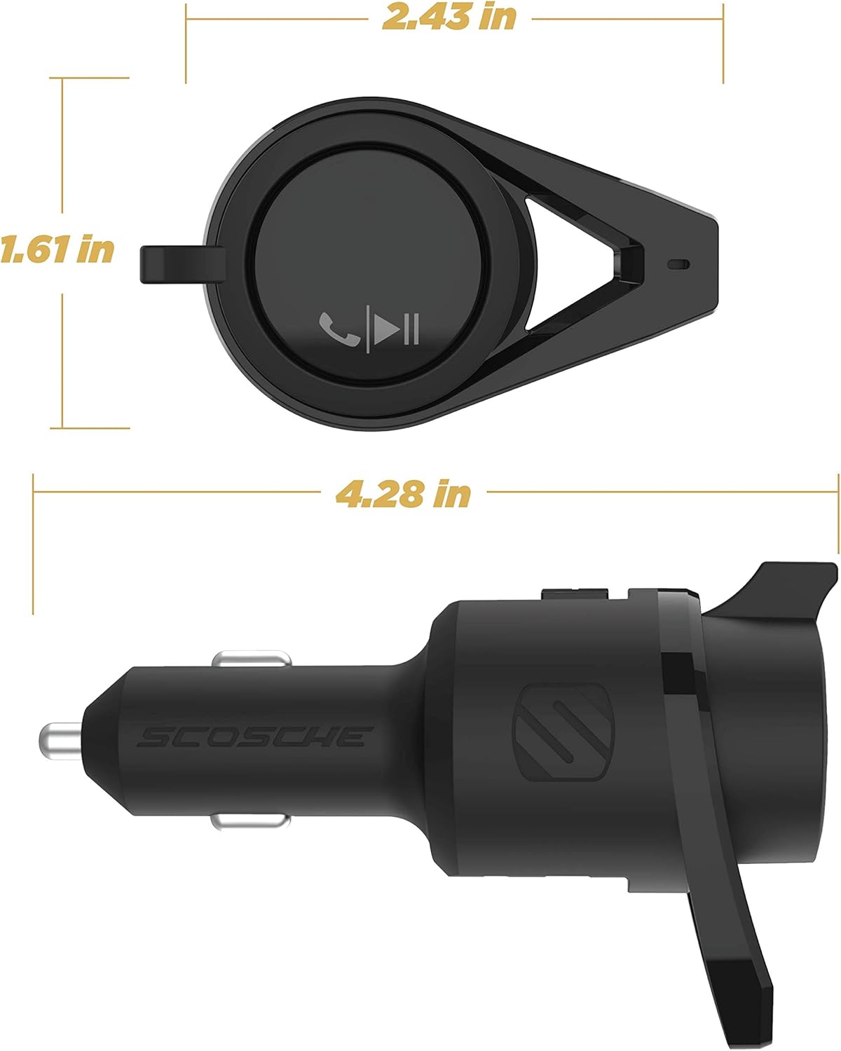 Dimensions of the Scosche BTFMPD3SR-SP1 Bluetooth FM Transmitter