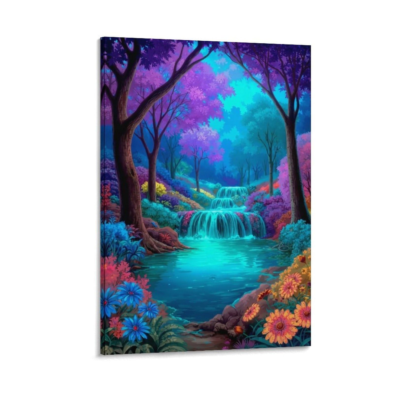 DHBANEIOK Fantasy Forest Waterfall Poster Artwork Canvas Prints Picture Modern Canvas Wall Art Picture Wall Hanging for Bathroom Wall Decor 24x36inch(60x90cm)