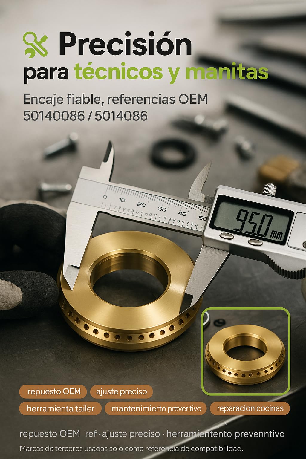 Corona Quemador Latón Alta Precisión Ø95mm Compatibilidad con Repagas C520 C720 C741 C940 QE60 Pieza Repuesto Cocina Profesional Hostelería Llama Estable Duradera