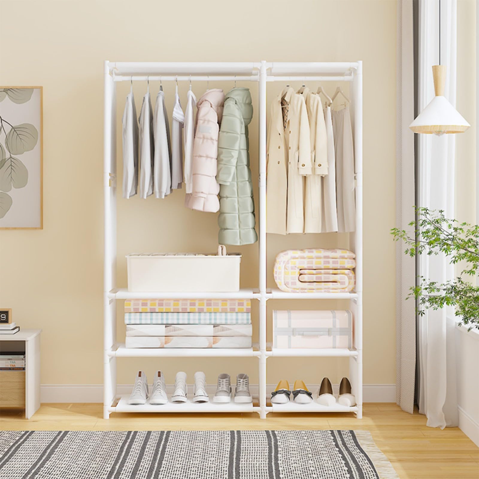 Clothes Rails Heavy Duty Clothing Rail,Freestanding Wardrobe Closet Rack,Storage Shelves Clothing Garment Rack Coat Rails Rack White,95 * 36 * 170cm
