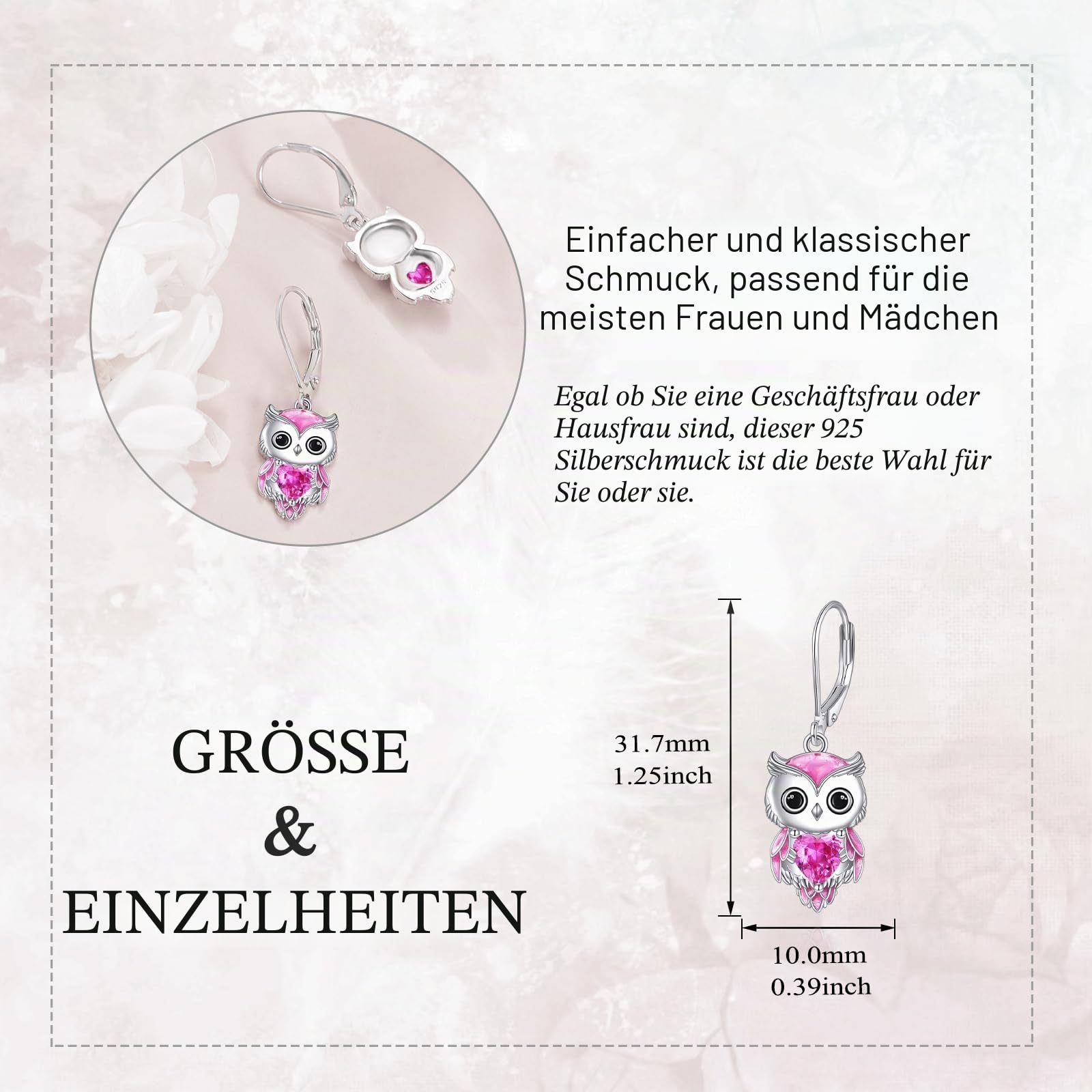 Eulen Ohrringe für Damen 925 Sterling Silber Eulen Schmuck Geburtsstein Eulen Ohrringe Weihnachtsgeschenke