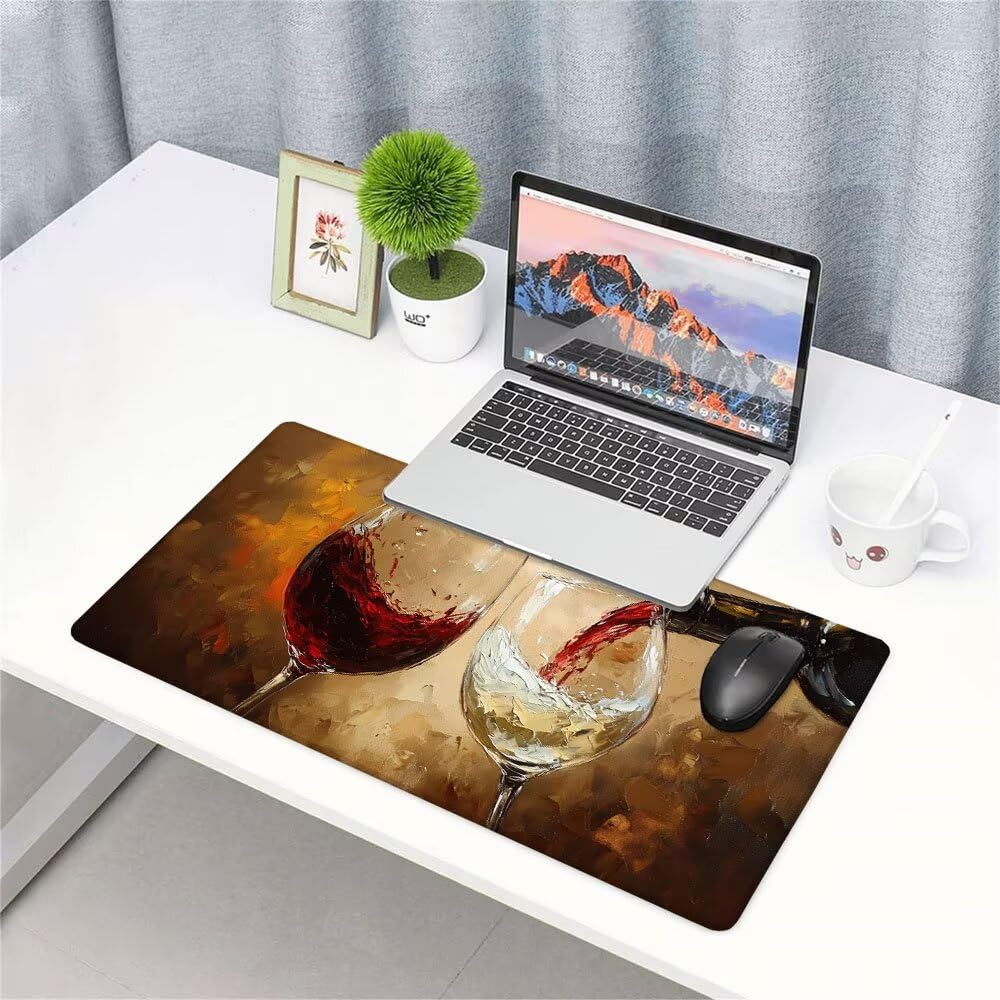 Alfombrilla de Mouse para Juegos, Giallo, XXL, Antideslizante, Impermeable, Diseño de Bicchiere vino, Extendido, Grande, 1400x600x3mm, para PC, Laptop, Ufficio, Famiglia d-586