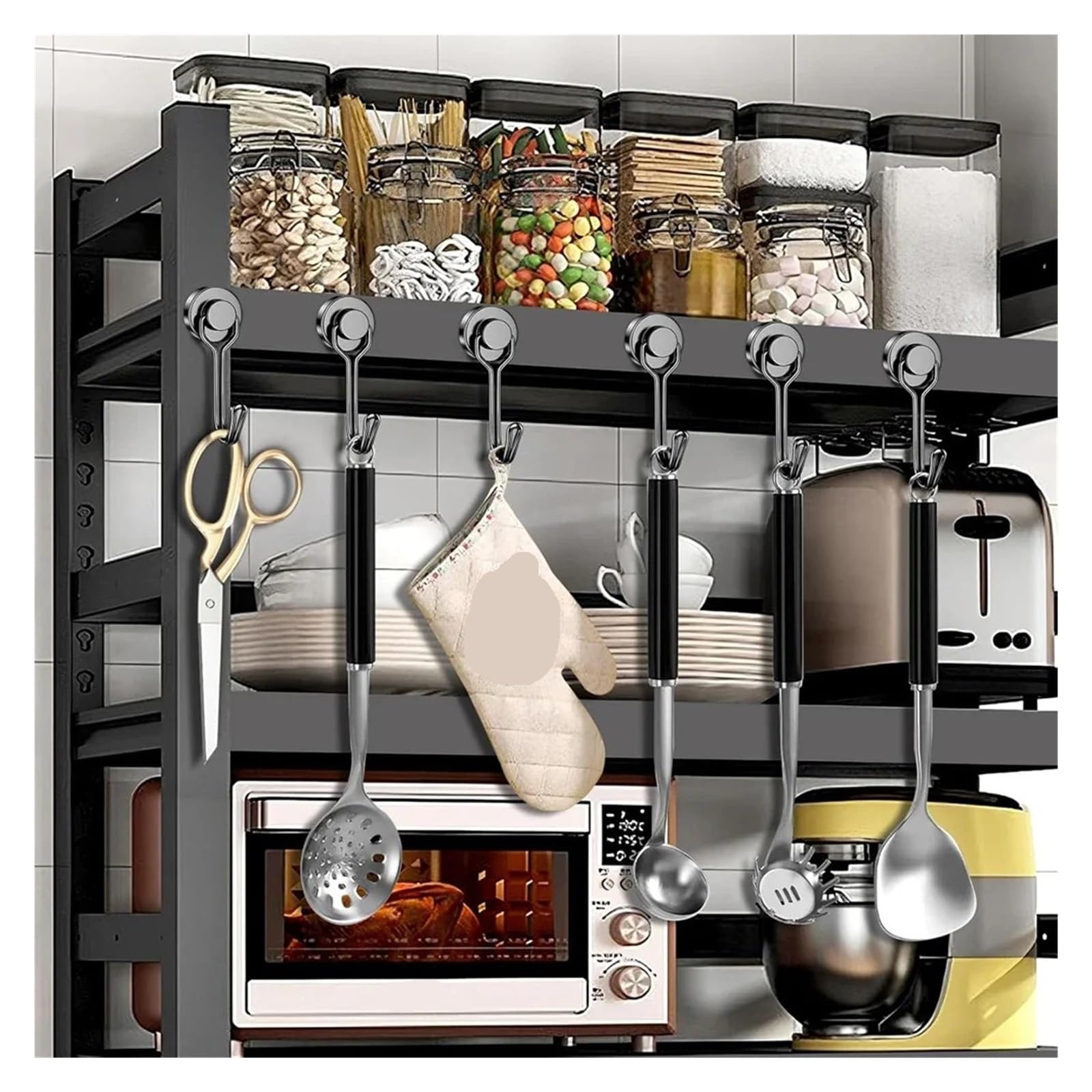 Genérico Ganchos magnéticos giratorios de alta resistencia, gancho magnético negro for refrigerador, parrilla y taquilla(Sliver 20pcs)