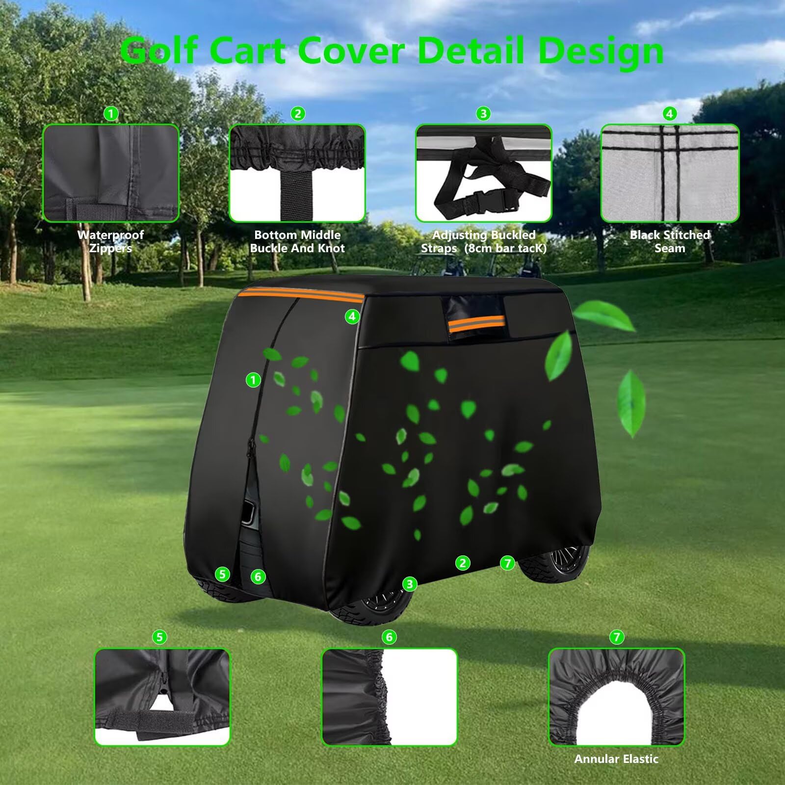 Housse Voiture Golf Compatible avec HDK D5-Ranger 6, 6 Seat,Protection Toutes,résistante à la poussière,Soleil,Vent,Neige Gel,étanche,avec Fermeture éclair