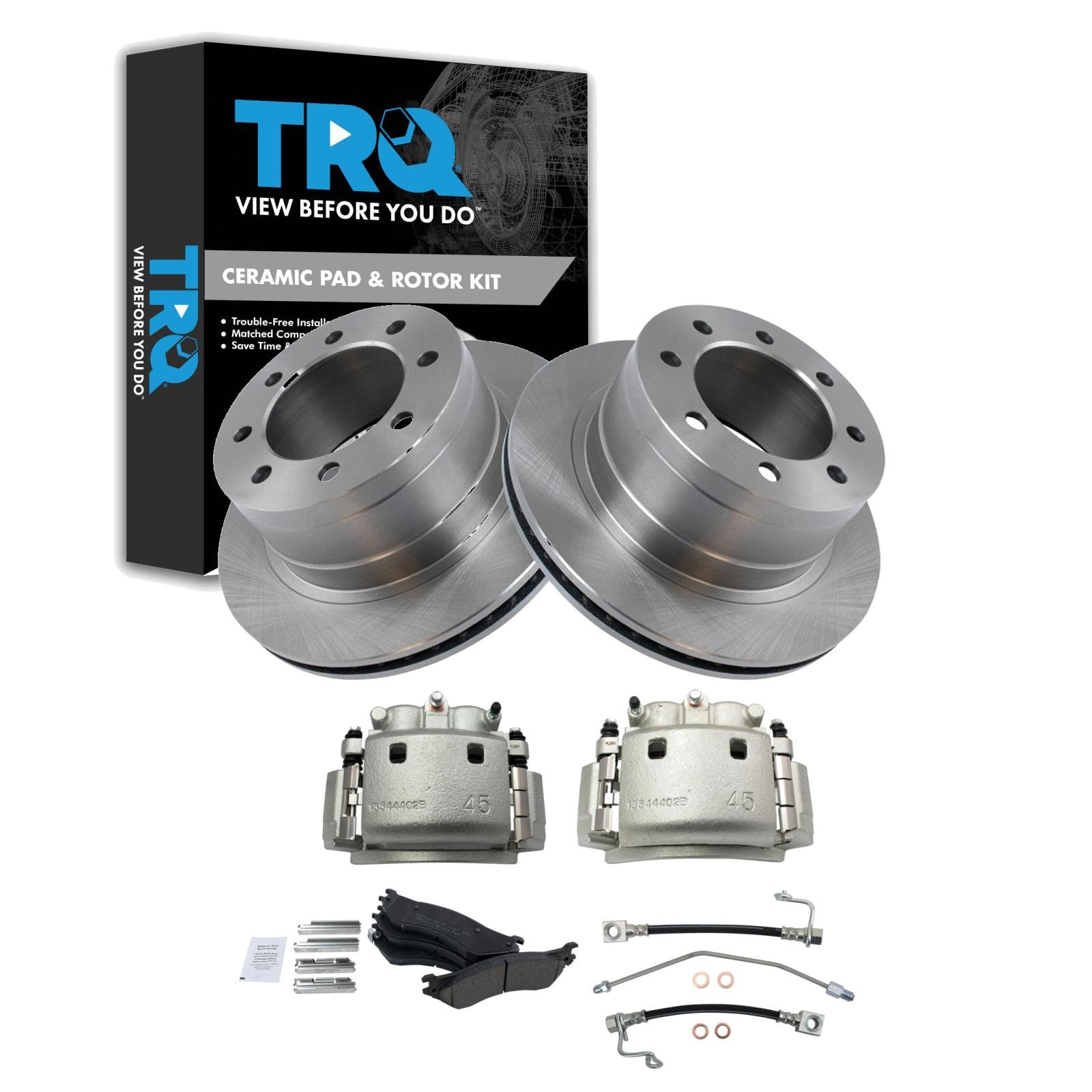 TRQ Brake Pad &amp; Rotor Kit Ceramic Compatible with 2003-2008 Dodge Ram 2500 Ram 3500
