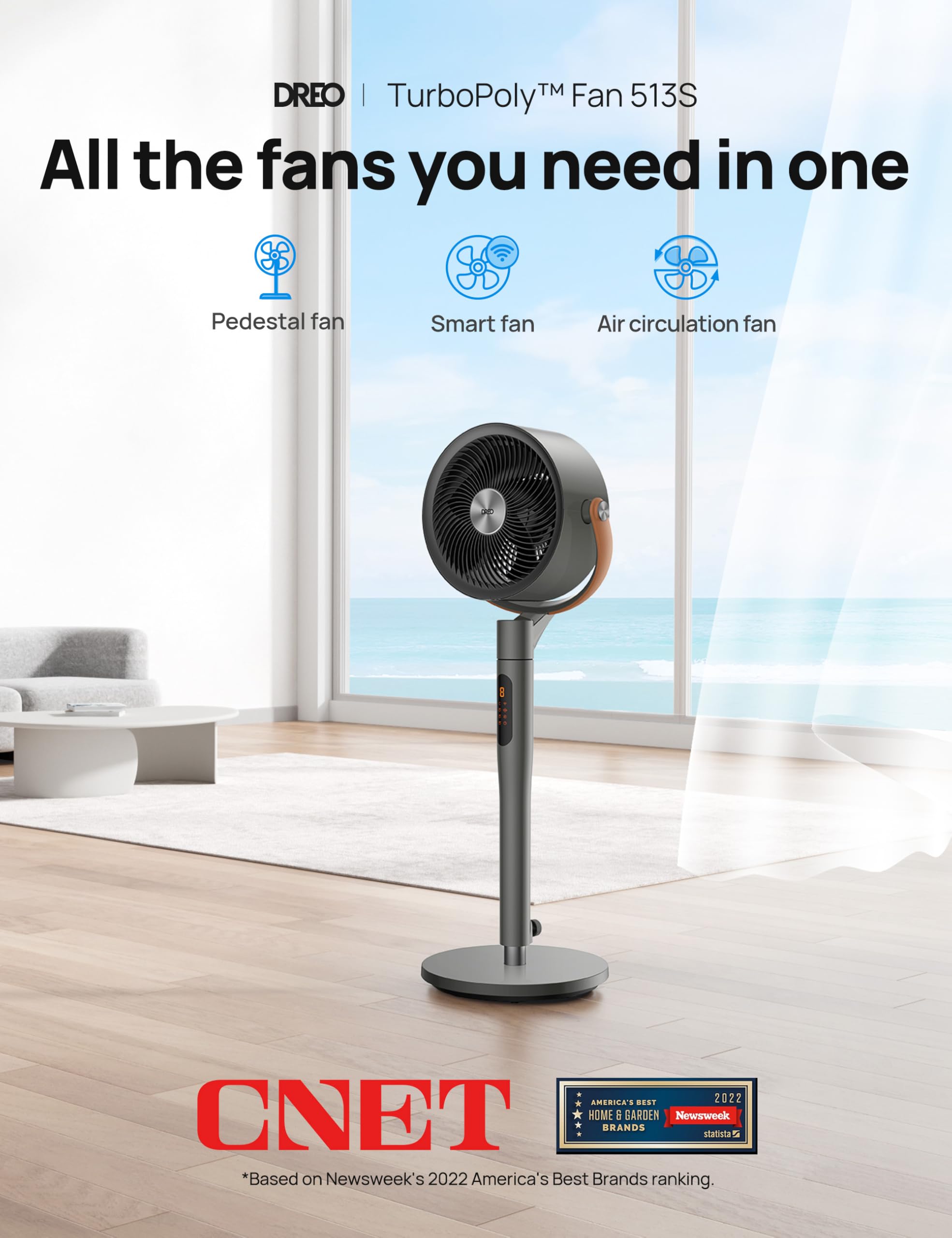DREO Ventilatore a piedistallo Wi-Fi con controllo vocale, Ventilatore silenzioso da 43'' per camera da letto di casa, Ventilatori da pavimento oscillanti intelligenti 120°+105°,grigio