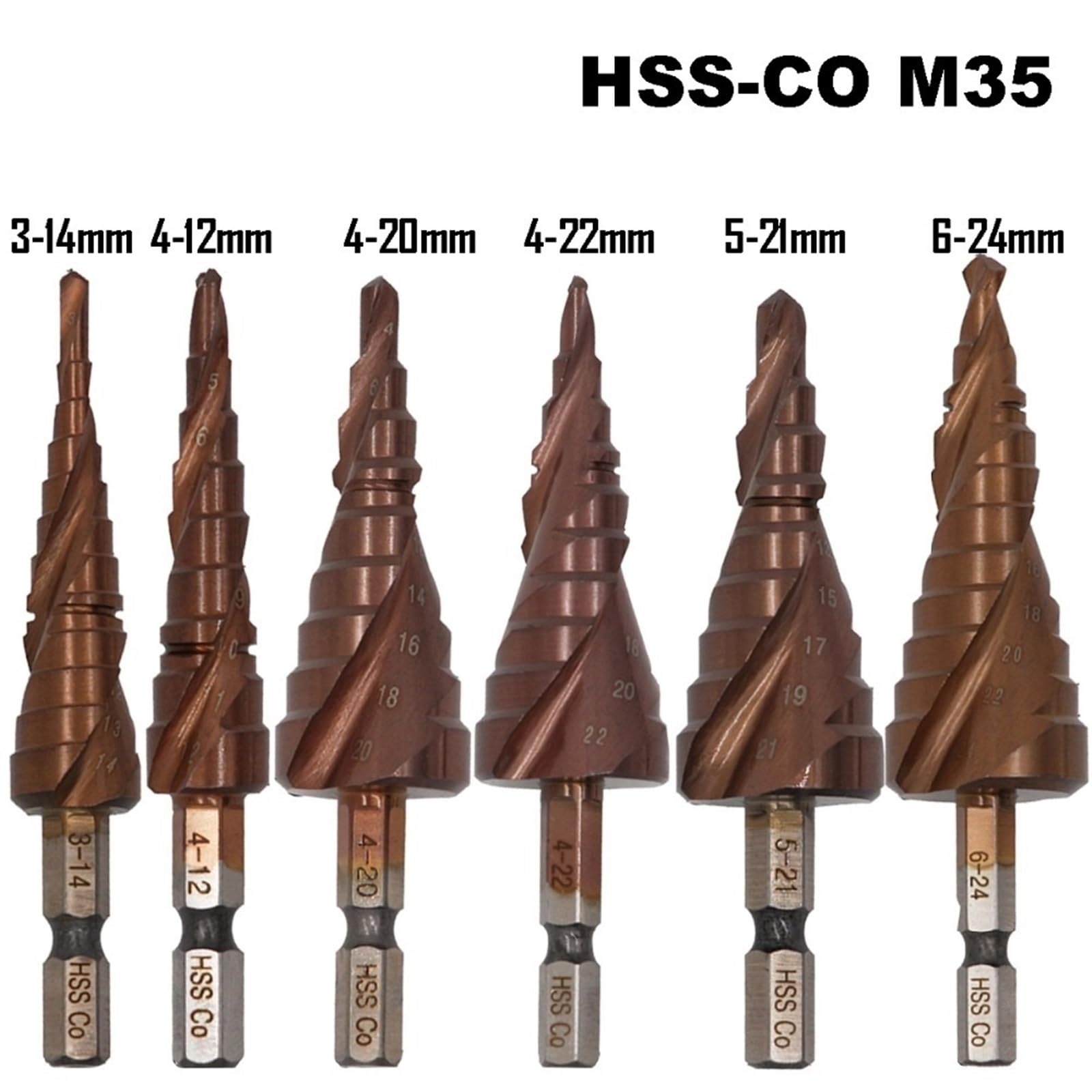HSS M35 HSSCO kobaltowe wiertło stopniowe ze stali szybkotnącej stożek sześciokątny trzpień wiertła do metalu zestaw narzędzi 1 szt. (6-24 mm)