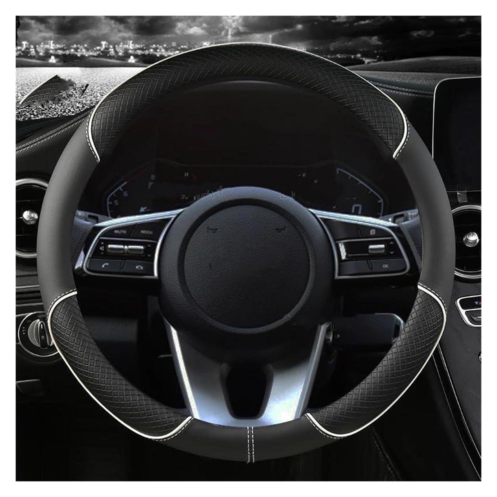 KGOWSTGBD Steering Wheel Cover for Lexus ES300H GS300, Leather Non-Slip Breathable Anti-Sweat Grip Steering Wheel Cover for Daily Driving Safety,A-O