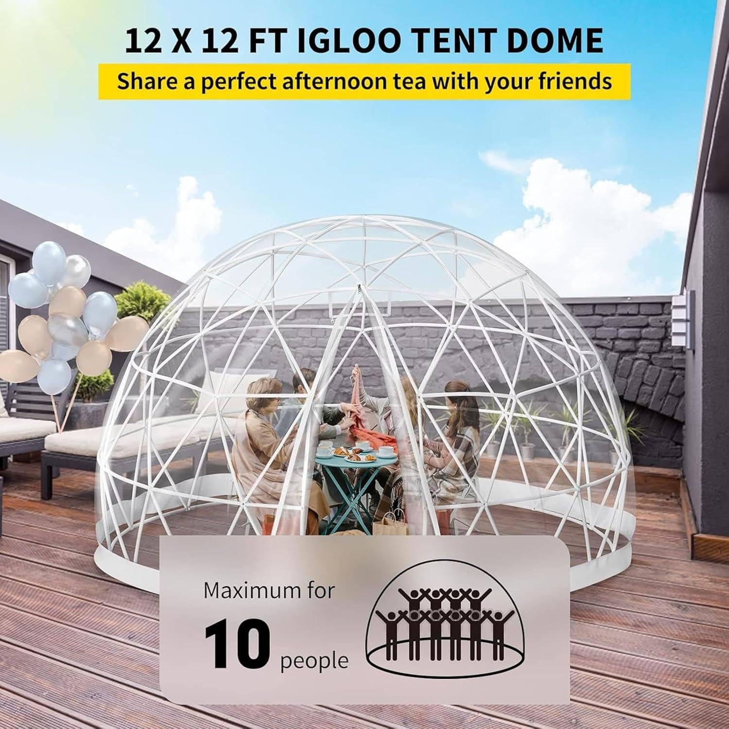 Szklarnia Ogrodowa, Kopuła Igloo, 3,6 X 2,2 M, Namiot Kopułowy, Odporny Na Warunki Atmosferyczne, Pomieści Od 8 Do 10 Osób, Przezroczysty Pokrowiec, System Geodezyjny