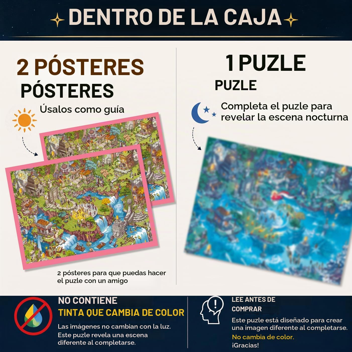 Time Warp - Rompecabezas misterioso de 1000 piezas para adultos, serie de día y noche, un rompecabezas desafiante, difícil y que cambia de imagen para resolver, 67,6 x 48,9 cm, Star Watchers