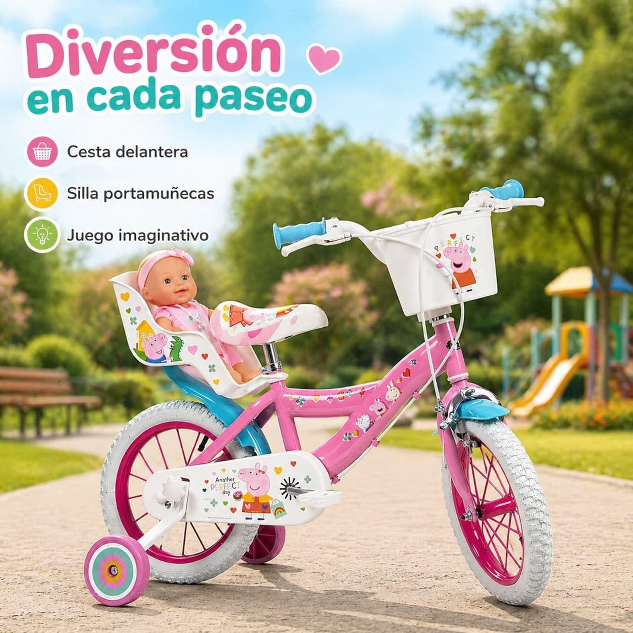 Toimsa Vélo 14" Peppa Pig Rose Enfant Garçon, Multicolore, M