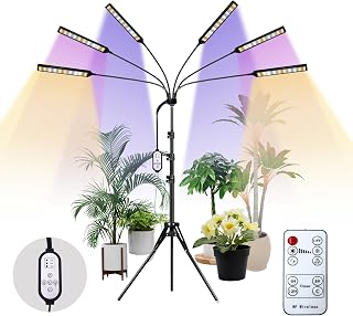 Grow Lights for Indoor Plants Full Spectrum, 6 Heads 342 LED Plant Light with Auto On/Off Timer, 10-Level Dimming & Adjustable Stand for Houseplants, Home Gardeners