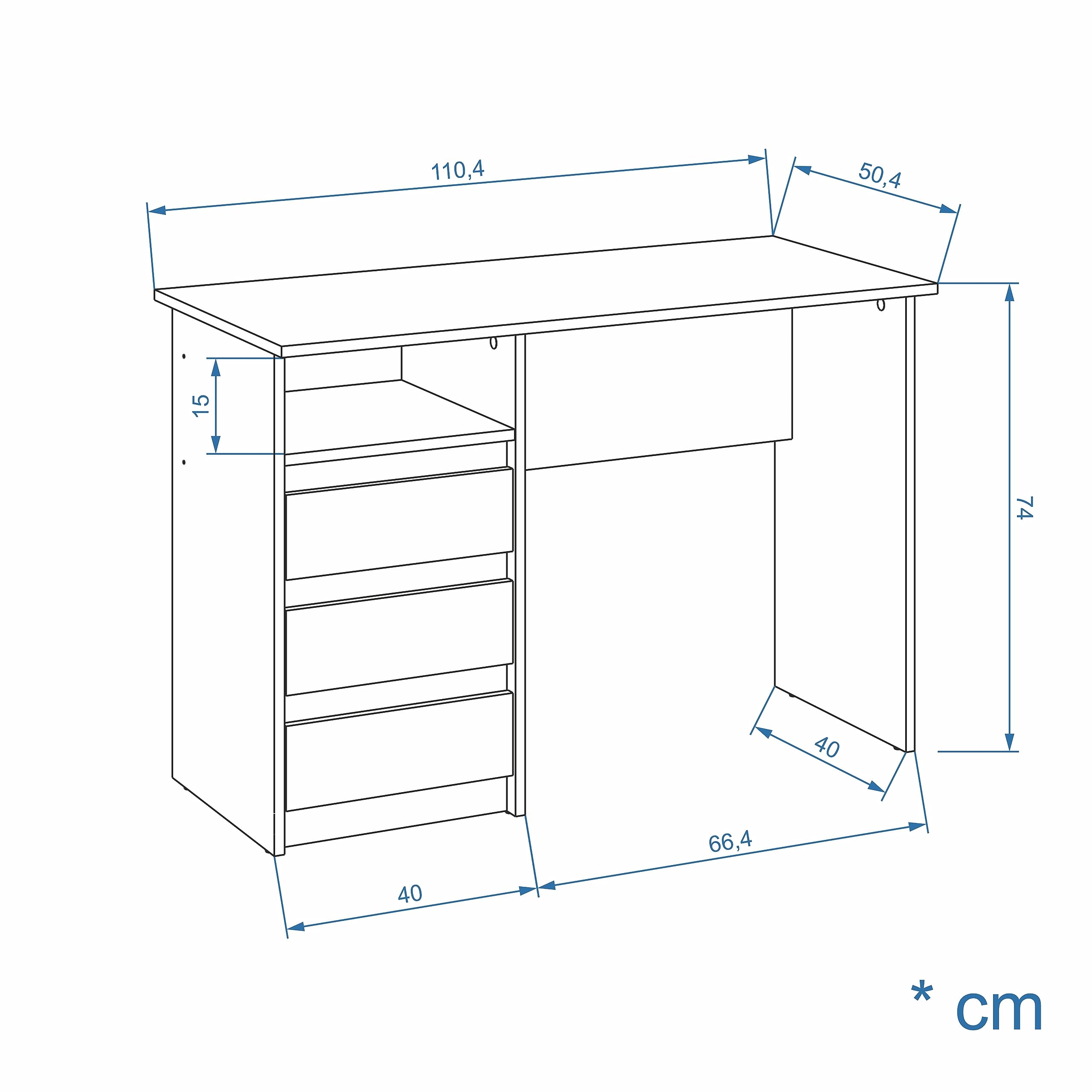 Komto Bureau avec Rangement – Modèle Blanc avec 3 Tiroirs, Idéal pour Chambre Ado ou Espace de Travail, Style Moderne | Oslo 110 x 50 x 74 cm