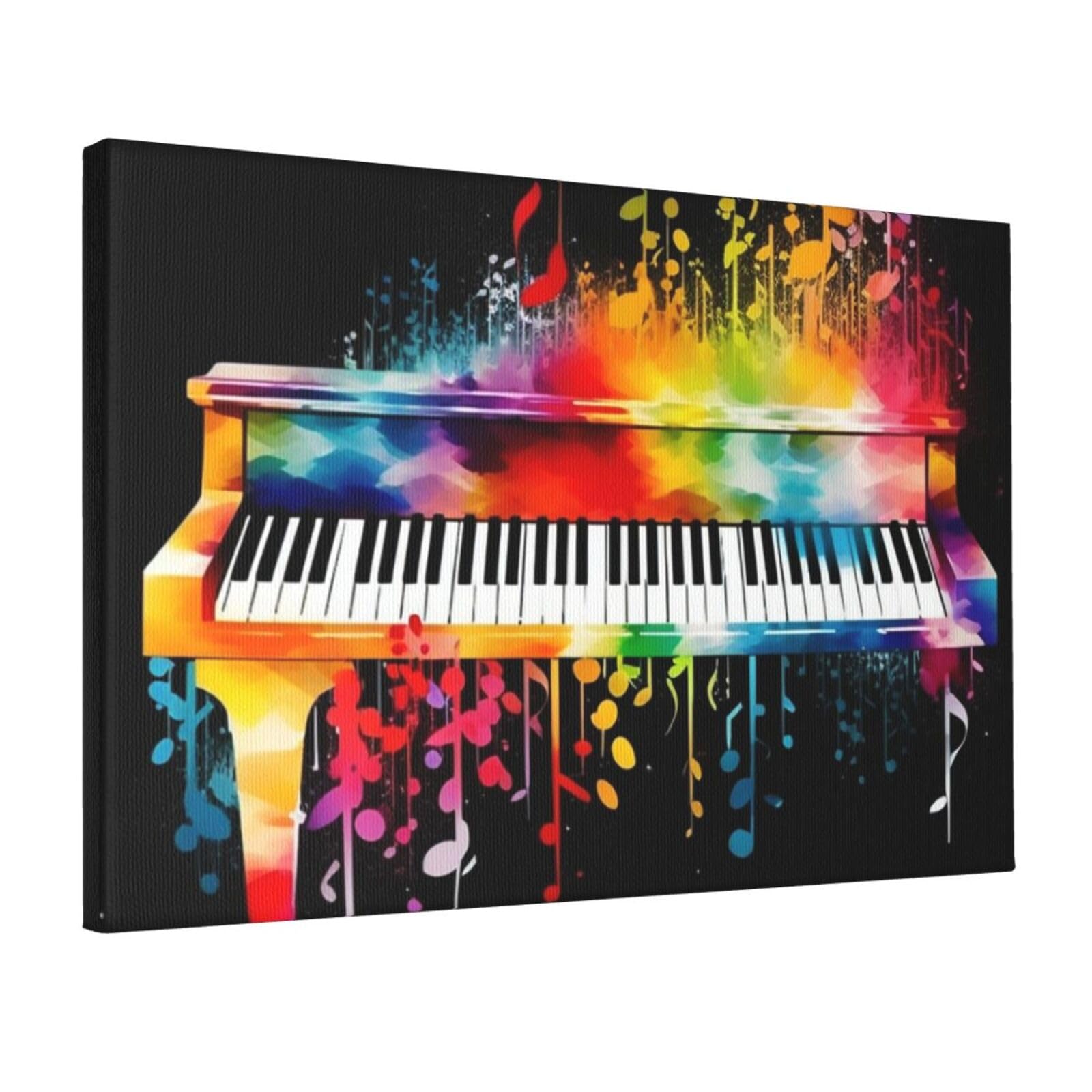 KLOPH Colorful Piano Keyboard Music Note Canvas Wall Art for Living Room 12"x18" Modern Artwork Painting for Bathroom Hanging Canvas Prints Aesthetic Wallart for Bedroom Kitchen Office Wall Decor