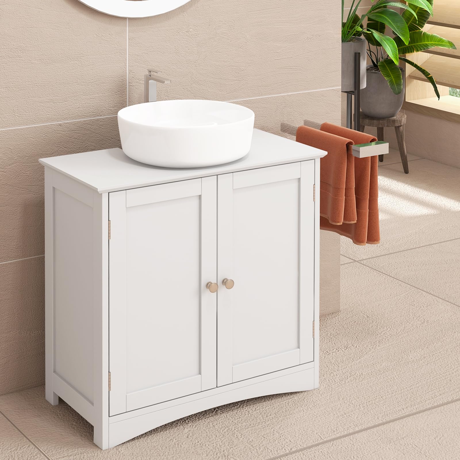 LIFEZEAL Armadio U sotto lavabo, mobile 2 ante 2 ripiani, 60x30x60 cm, bianco (stile 3)