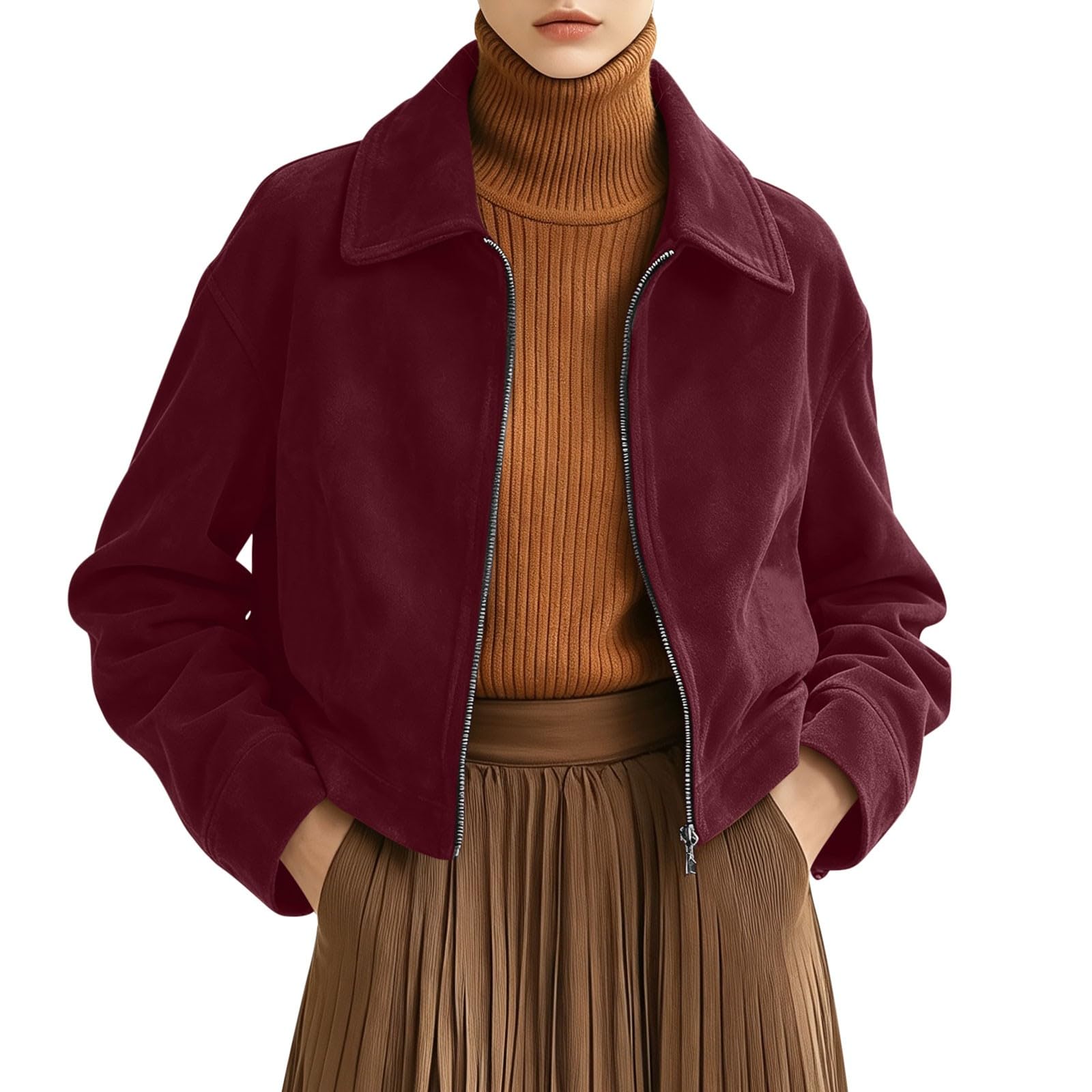 Jacke Damen Wildlederjacke Übergangsjacke Kurz Herbstjacke Damenmode Jacke