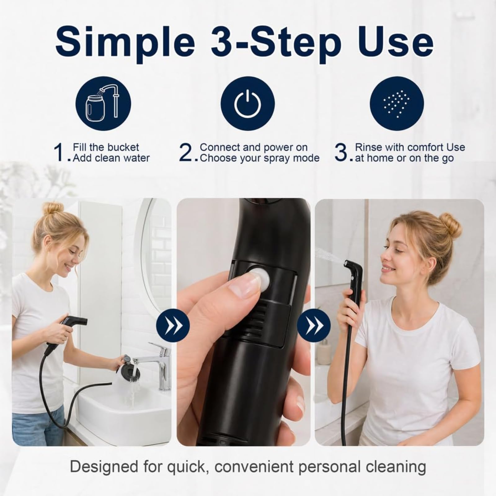 Rociador de bidé eléctrico portátil con tanque de agua de 2,5 l | Batería recargable de 800 mAh, presión de agua ajustable para viajes e higiene personal(white)