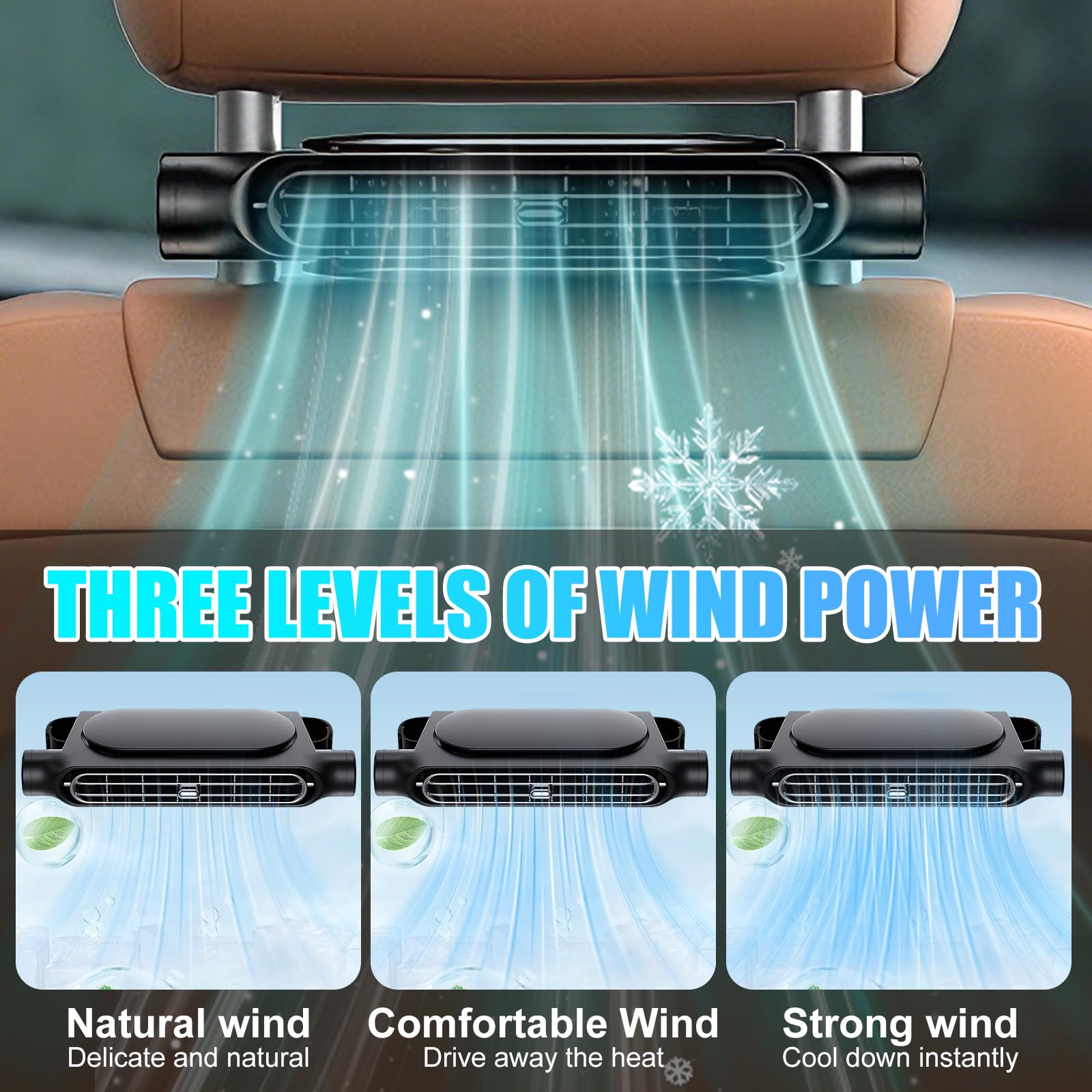 Ventilatore per Auto con Doppio Turbo, Ventola di Raffreddamento per Auto Regolabile con 3 velocità, Ventola di Raffreddamento Portatile per Sedile Auto per SUV, Camion, Berlina