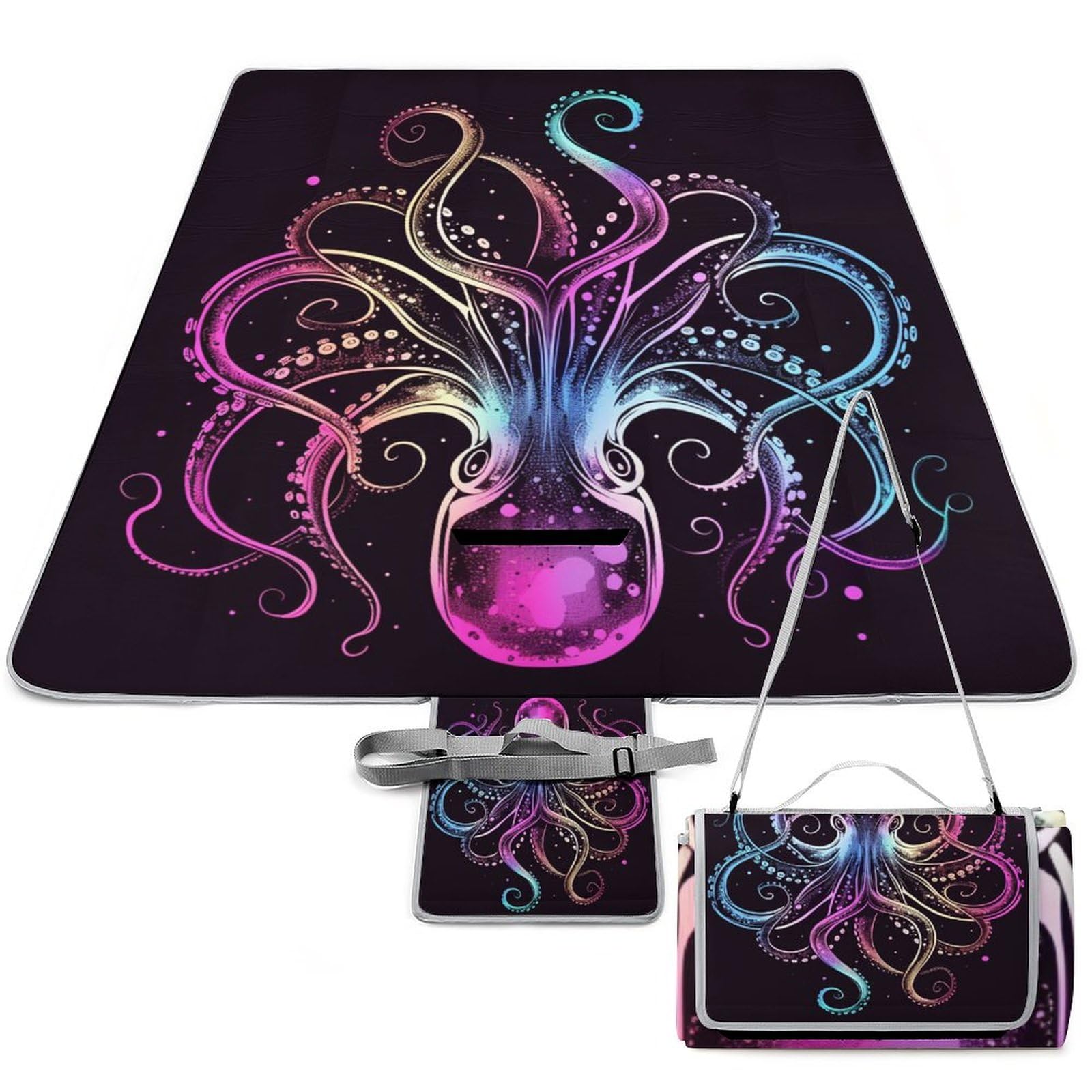 3D Impression La Pieuvre Couverture Pique Nique Animaux Tapis De Plage Anti Sable Nappe Picnic Tapis Picnic pour Le Voyage, Le Camping, Les Vacances, Etc 148x148cm