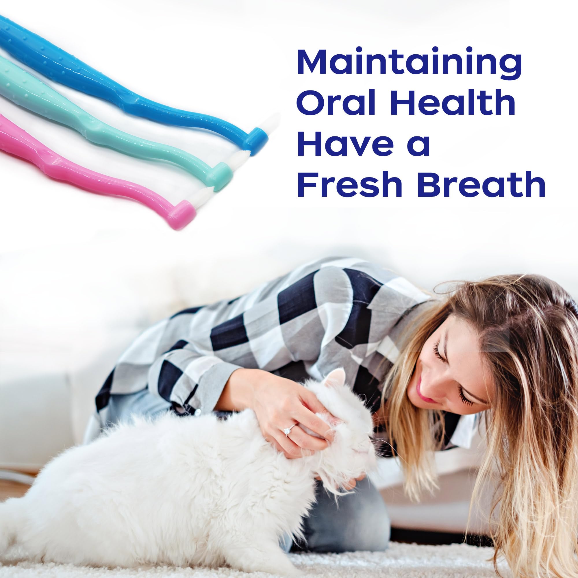 Cepillo de dientes de doble cara para gatos, cepillo de dientes para perros, cepillo de dedo, apto para perros y gatos pequeños a grandes (blanco, pequeño)
