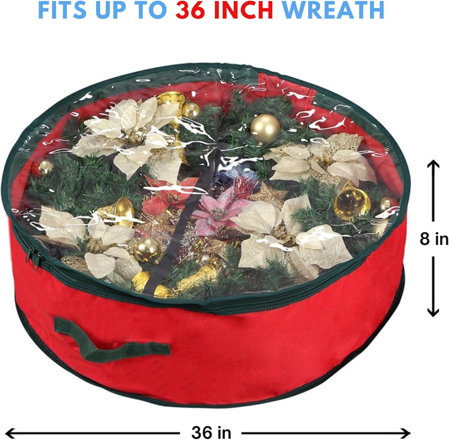 Primode Christmas Wreath Storage Bag 36" | Garland Wreaths Container with Clear Window for Easy Holiday Storage | Durable 600D Oxford Material (Red)