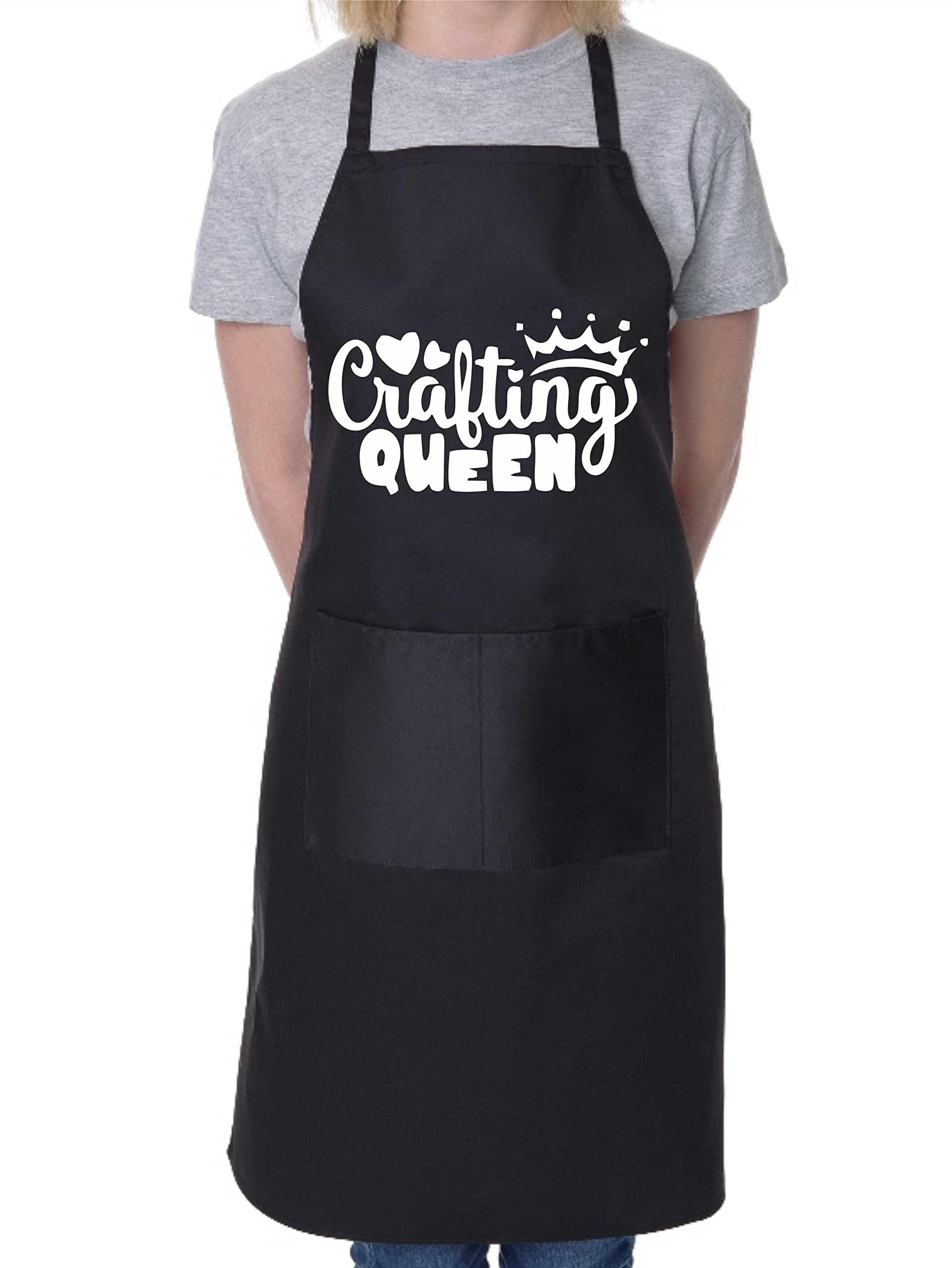 Print4U Crafting Queen Funny Apron Novelty Baking Crafting Knitting Cooking Black