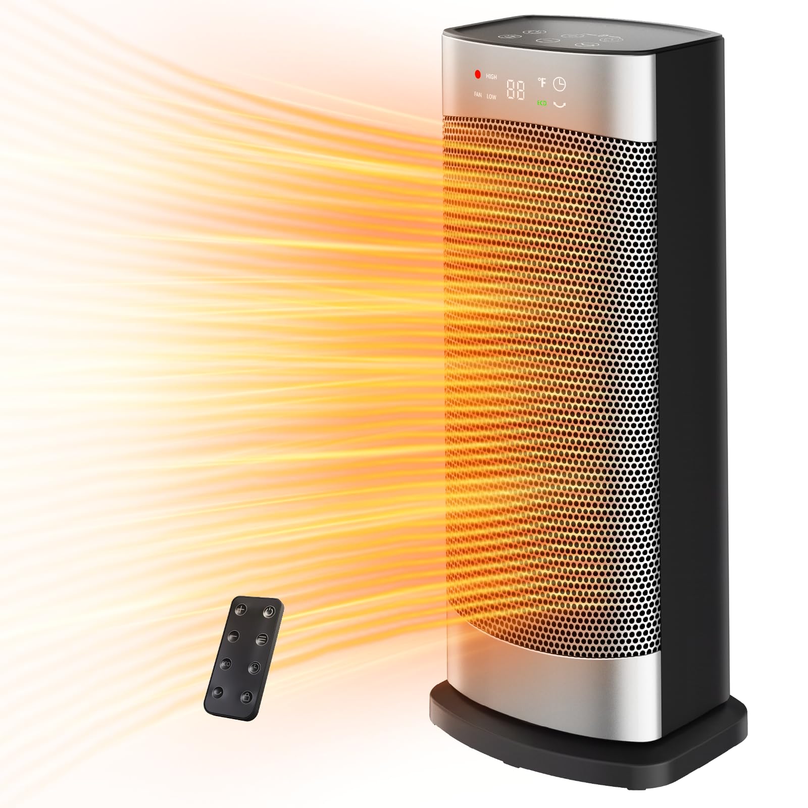 Heizlüfter Energiesparend, 1500W Heizung Elektrisch mit Thermostat, 70° Oszillierend Elektroheizung, PTC Keramik Heizlüfter Leise, ECO-Modus, 24-Std-Timer, Überhitzungs- & Kippschutz, 41 CM