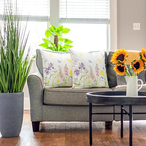 Miniatura 7 de Faylapa Paquete de 2 fundas de almohada de tulipanes de primavera, 18 x 18 pulgadas, fundas de almohada decorativas con tulipanes bordados, fundas