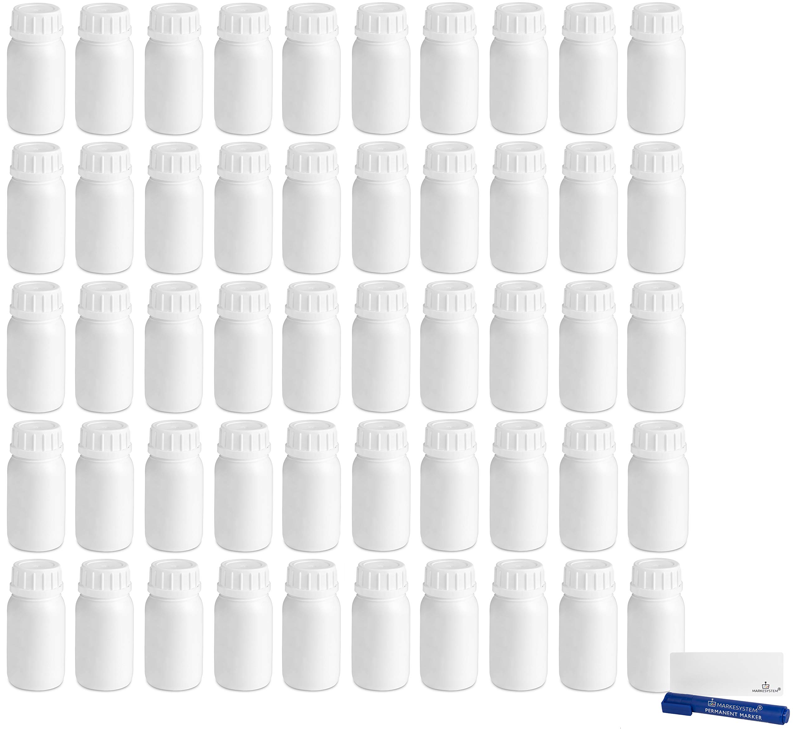 Botella blanca 250 ml (50 botellas) de plástico, cierre rosca boca ancha - Catering Industrial, Líquidos, Cosmética, Químicos, ADR + Kit Etiquetado, Apta para uso alimentario.
