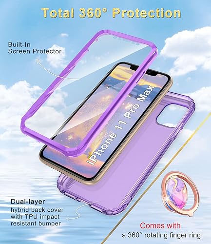 Miniatura 2 de Btscase Funda para iPhone 11 Pro Max, protector de pantalla integrado con soporte de anillo de 360, cuerpo completo de doble capa, resistente, a